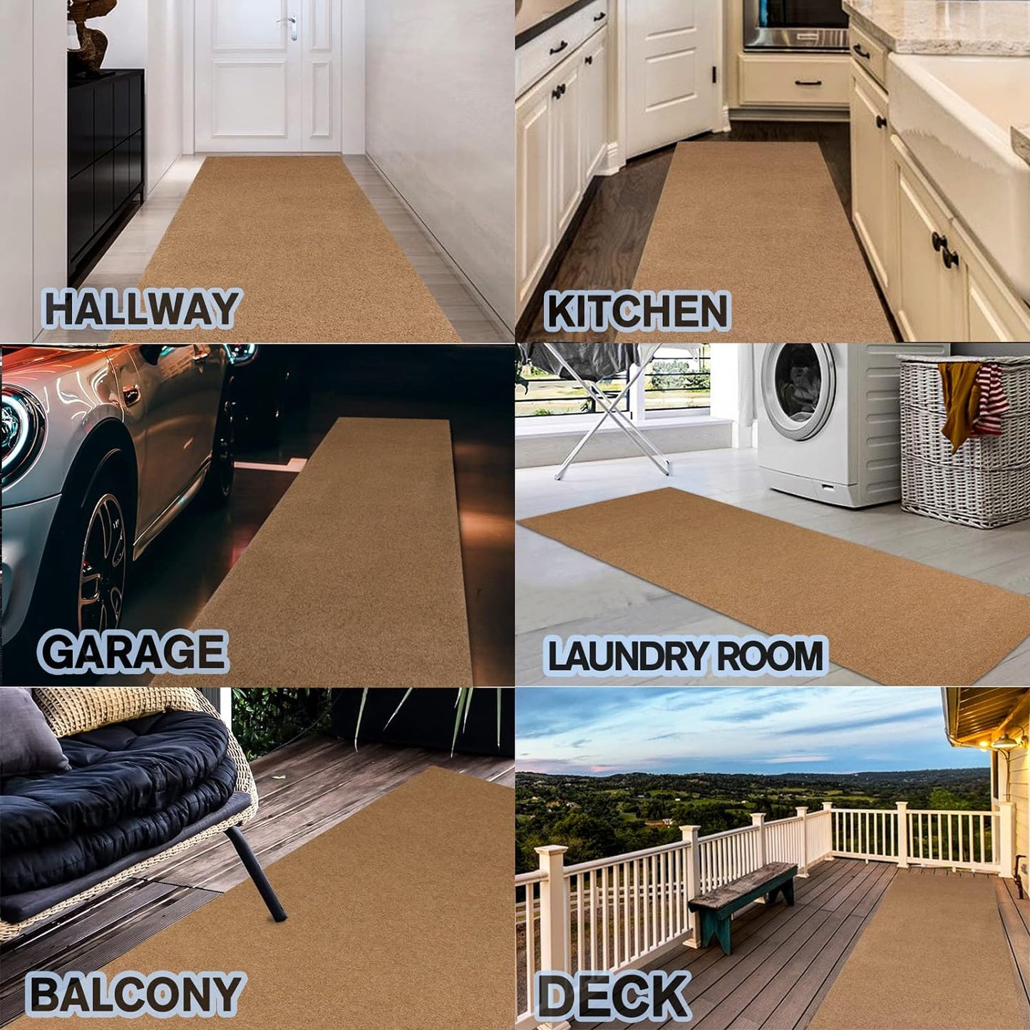 Custom Size Backed Non-Slip Area Rugs Runner, Easy Clean, Waterproof Runner Rugs for Hallway Entryway, Kitchen, Laundry, 2FT x 15FT, Beige