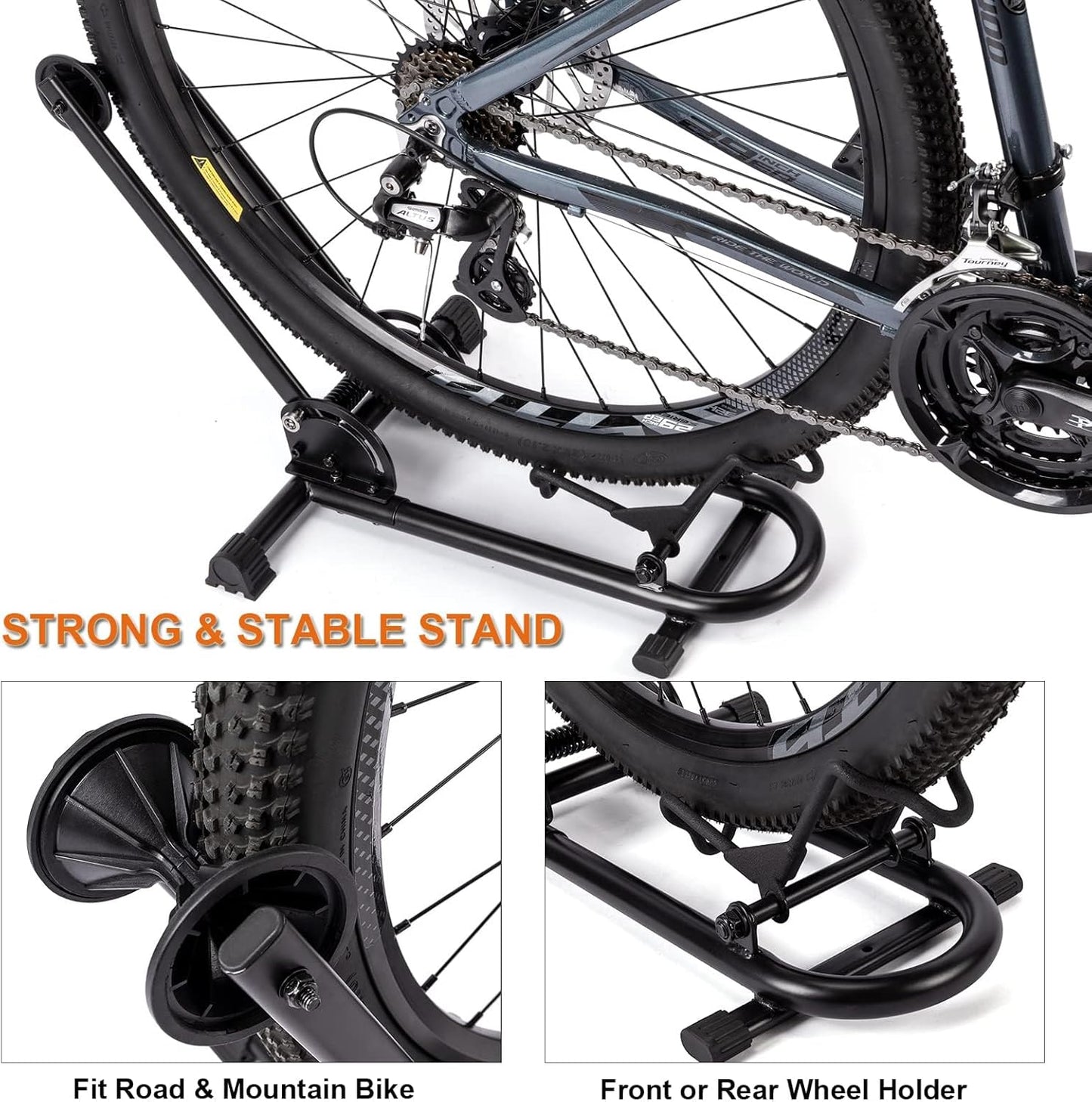 Indoor Bike Floor Stand - Bike Stand Rack for Garage/Home - Bike Storage Bicycle Parking Rack Fit 26”-29” Mountain Road Bikes (1 Bike Rack)