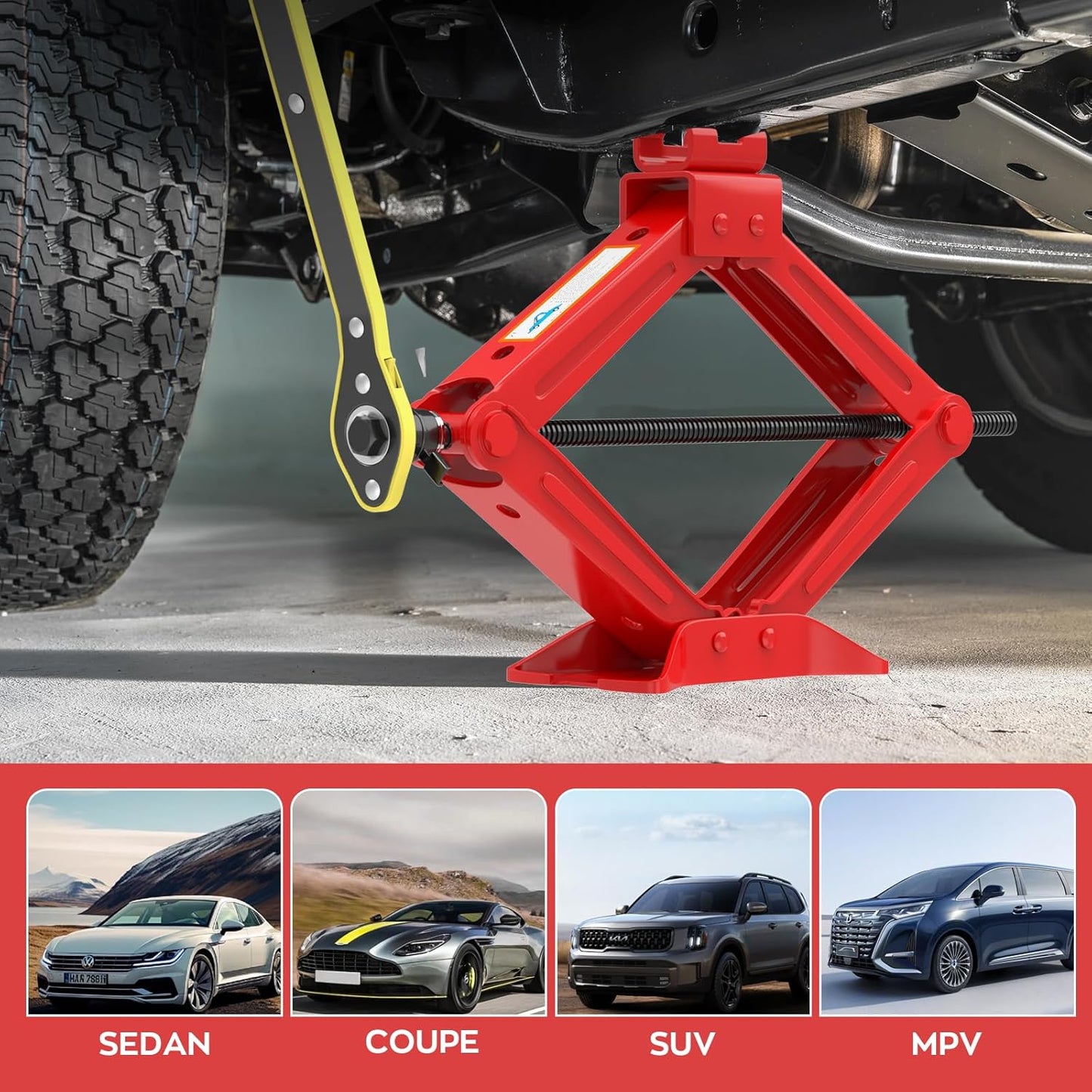 IMAYCC Car Jack Kit Scissor Jack for Car Spare Tire Changing Kit,Portable Tire Jack Repair Kit with Lug Wrench, Car Emergency Kit for Auto/SUV/MPV-2 Ton (4409 lbs) Red