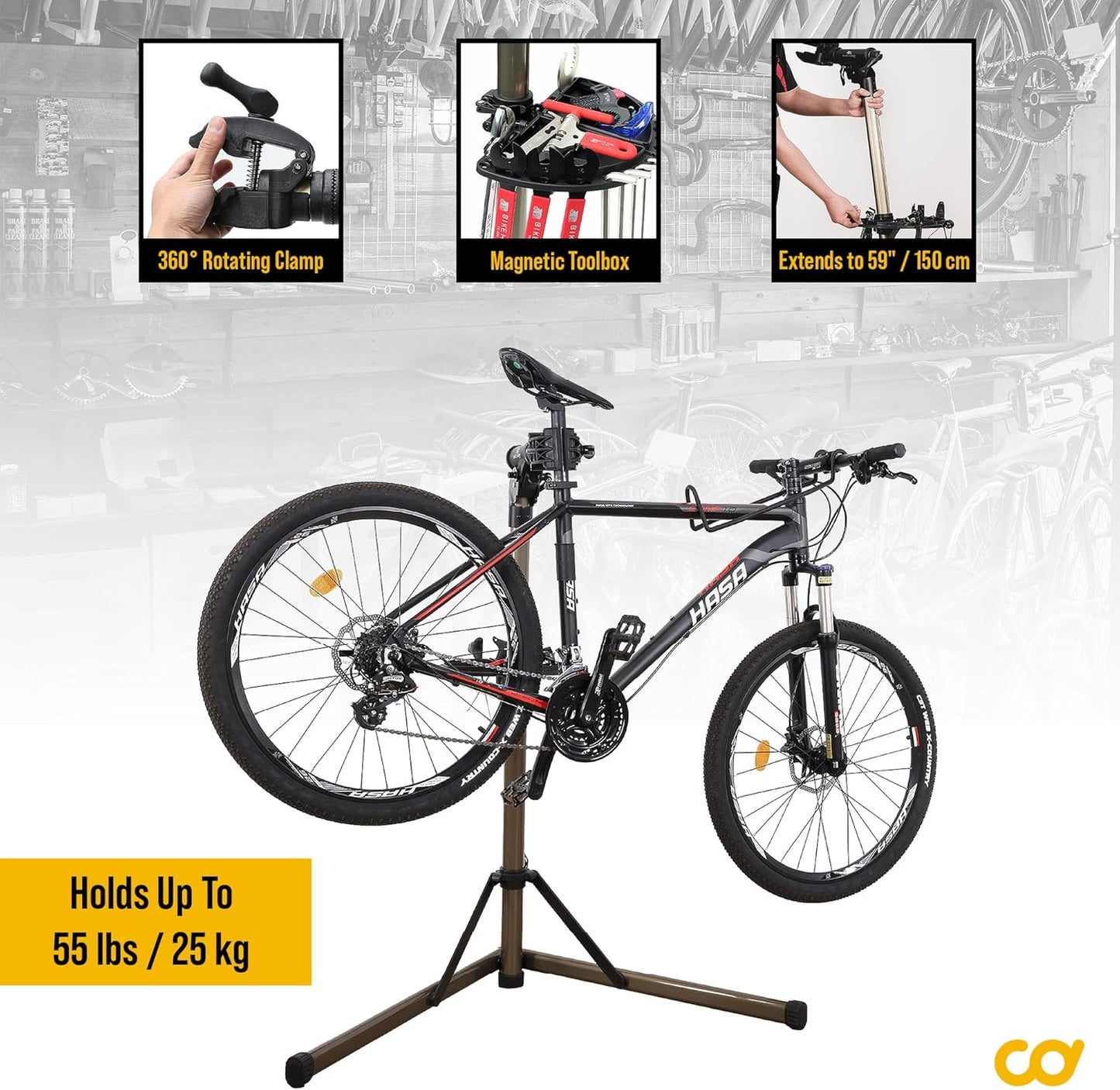 BikeHand Bike Repair Stand | Lightweight & 360 Adjustable Home Bicycle Mechanics Workstand w/Magnetic Tool Plate | Quick Release Portable Bike Maintenance Stand for Mountain & Road Bike