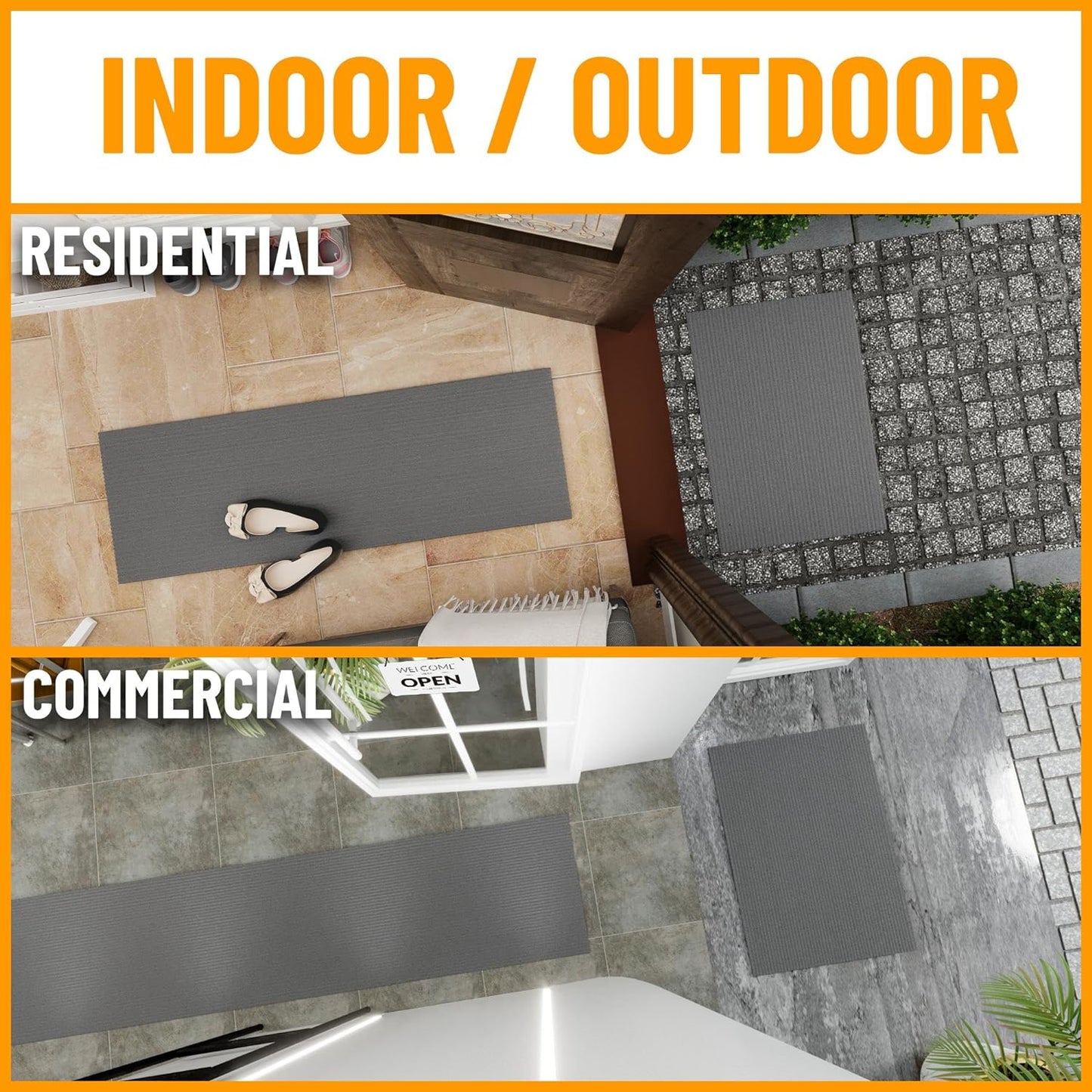 Ottomanson 2'7" x 16' Hallway Runner with Scraper Pile - Extra Durable Non-Slip Rug Mat for Indoor & Outdoor Use - Ideal for Kitchen, Entryway & Garage - High-Traffic Carpet, Gray