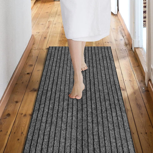 Custom Size Backed Non-Slip Area Rugs Runner, Easy Clean, Waterproof Runner Rugs for Hallway Entryway, Kitchen, Laundry, 4FT x 8FT, Gray Stripe