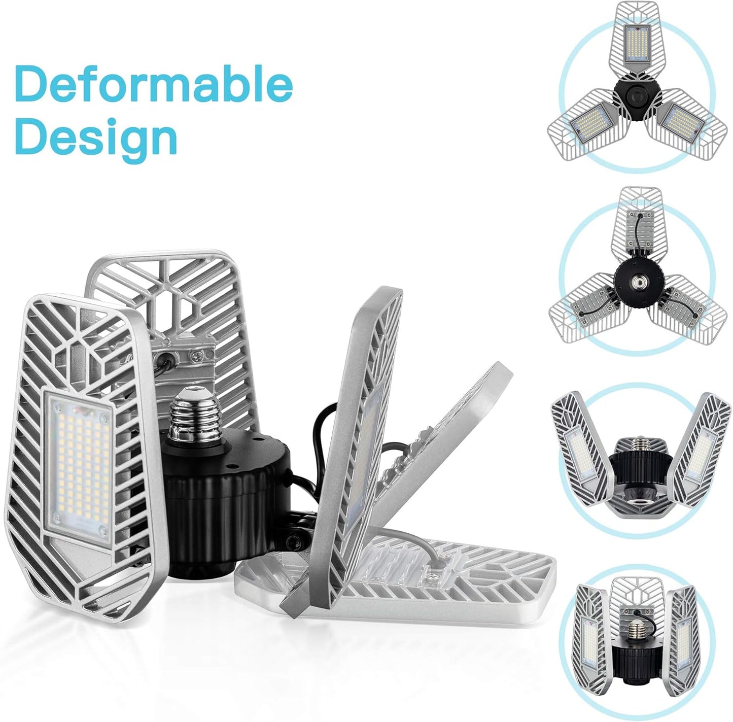 LED Garage Lights, Deformable LED Garage Ceiling Lights 9000 Lumens, 82W CRI 80 Led Shop Lights for Garage, Adjustable Garage Lights, Led Garage Lighting (No Motion Activated) (1-Pack)