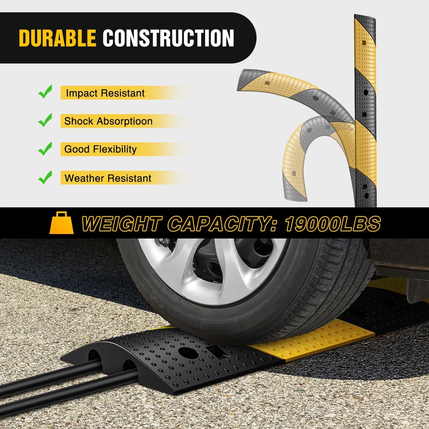 Nilight Rubber Speed Bump, 39.3" Heavy Duty 2 Channel Cable Protector Speed Humps for Garage Gravel Roads Asphalt Concrete, 19000 lbs Load Capacity, 2-Pack