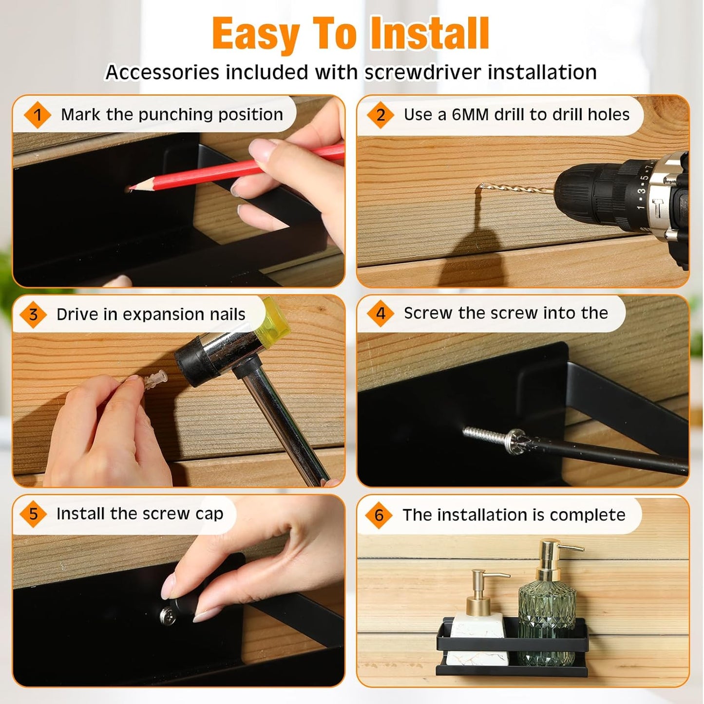 Lallisa 2 Pieces Stainless Steel Shelf Bathroom Shower Floating Shelves Wall Mounted Shower Caddy Basket Shelf Storage Organizer Shelves for Bathroom, Kitchen, Living Room (7.87 Inches/ 20 cm,Black)