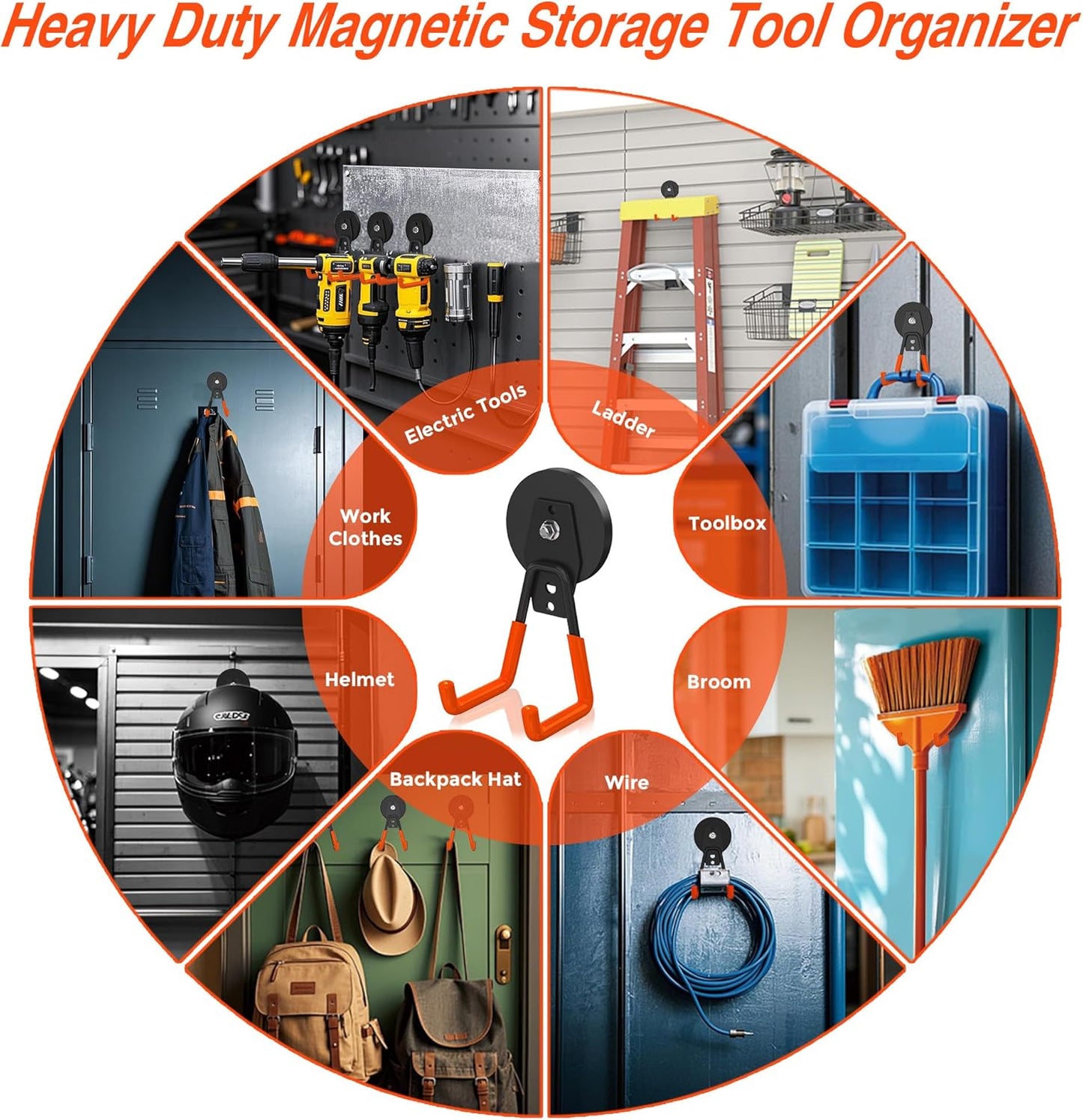 Extra Strong Magnetic Hooks for Hanging Heavy Duty, 2.6in Large Industrial Magnet Hooks, Magnetic Hook with Anti-Slip Coating, Storage Utility Magnetic Holder for Garage Shelve and Garden Tools