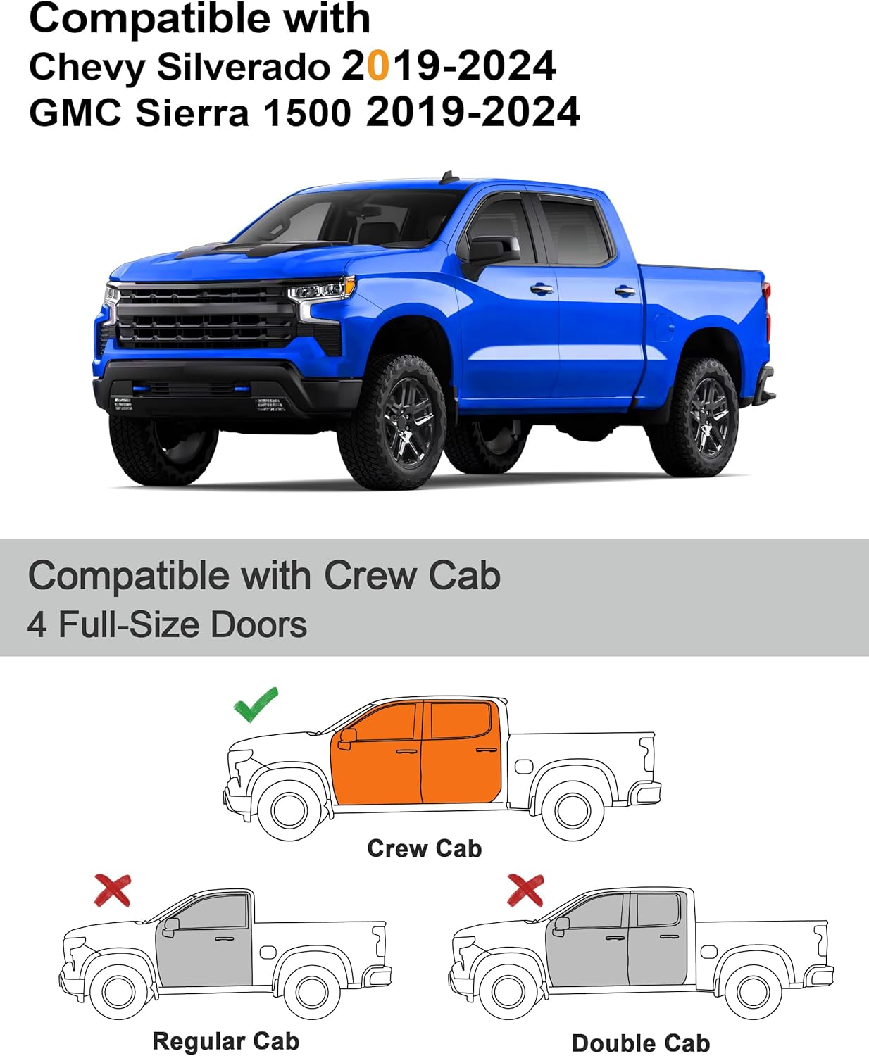 in-Channel Window Rain Guards Fit for Truck Chevy Silverado/GMC Sierra 1500 2019-2025 Crew Cab Extra Durable Window Deflectors Vent Visors Shades Exterior Car Accessories Visors Rain Guards