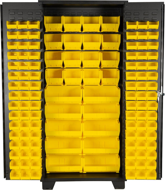 Jamco Tool Storage Cabinets with Bin Mounts, Model DF, Includes 122 Bins, 36-Inch W x 24-Inch D x 78-Inch H, Yellow Bins