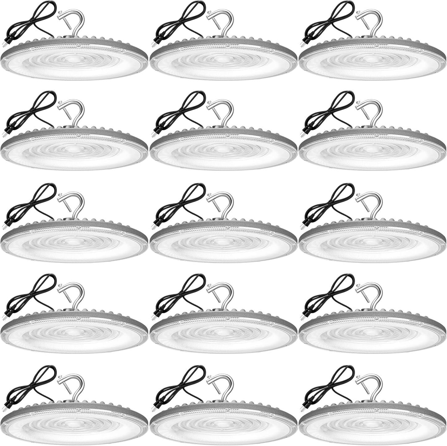 15 Pack 150W UFO Led High Bay Light,120VAC,21050LM 5000K Daylight Area Lighting,IP66 Waterproof 650W MH/HPS with Plug Commercial Bay Lighting for Warehouse/Shop/Workshop/Barn/Gym/Factory