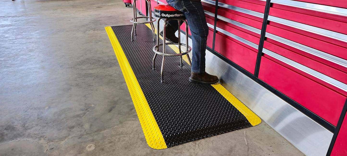 Rhino Mats, American Classic Diamond Anti-Fatigue Mats, Industrial Ergonomic Comfort Standing Mat for Work, Home, Garage, Office, Kitchen or Anywhere (Black/Yellow 1" Thick, 2 FT. x 14 FT.)