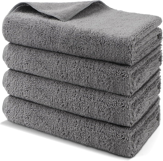 HOMEXCEL Professional Large Microfiber Car Drying Towels 4 Pack, Lint Free, Scratch Free, Highly Absorbent Drying Towel for Cars, SUVs, RVs, Trucks, and Boats,31" x 24 ",Grey