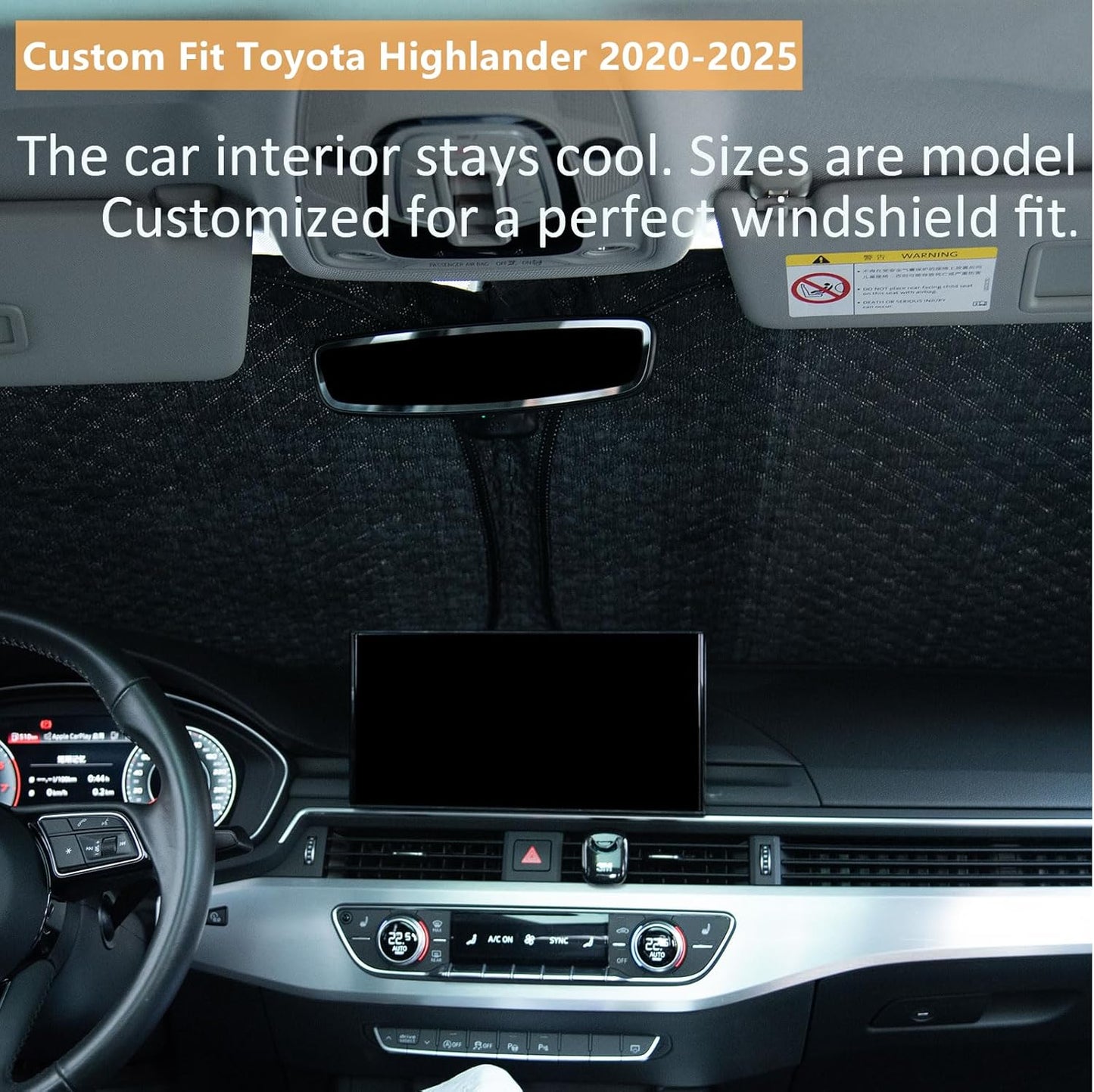 Car Windshield Sun Shade 5 Layers Thick for 2020-2024 2025 Toyota Highlander SUV (L LE XLE Limited Platinum) - Front Window Sunshade Sun Visor Accessories - Protector Vehicle Reflect UV Sun and Heat
