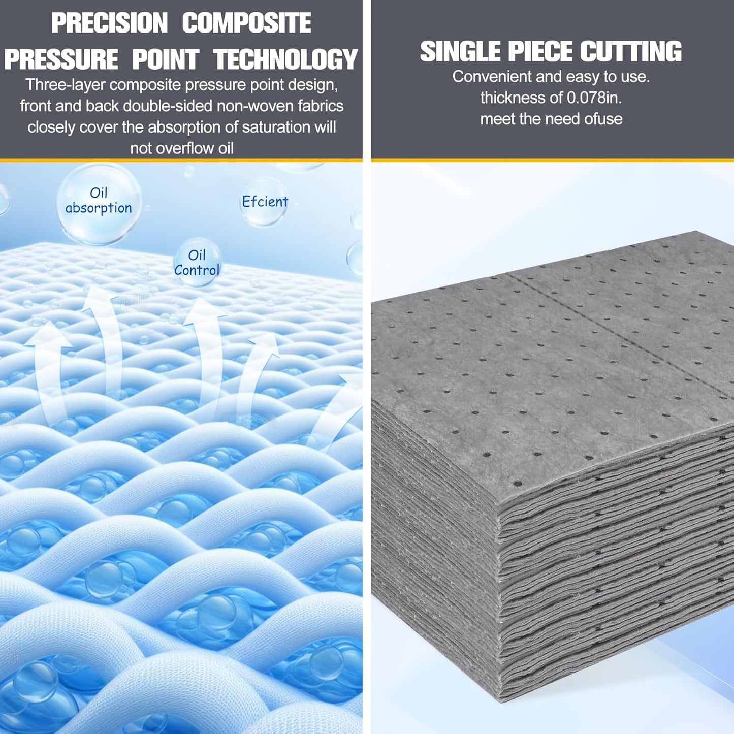 10PC Oil Absorbent Pads | 13"X10" Meltblown Polypropylene Mats, Hand-Tear Lines for Automotive & Workshop | Vacuum Eco-Packaging, Reusable Spill Control