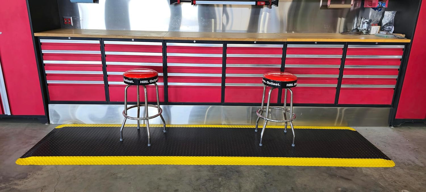 Rhino Mats, American Classic Diamond Anti-Fatigue Mats, Industrial Ergonomic Comfort Standing Mat for Work, Home, Garage, Office, Kitchen or Anywhere (Black/Yellow 9/16" Thick, 2 FT. x 20 FT.)