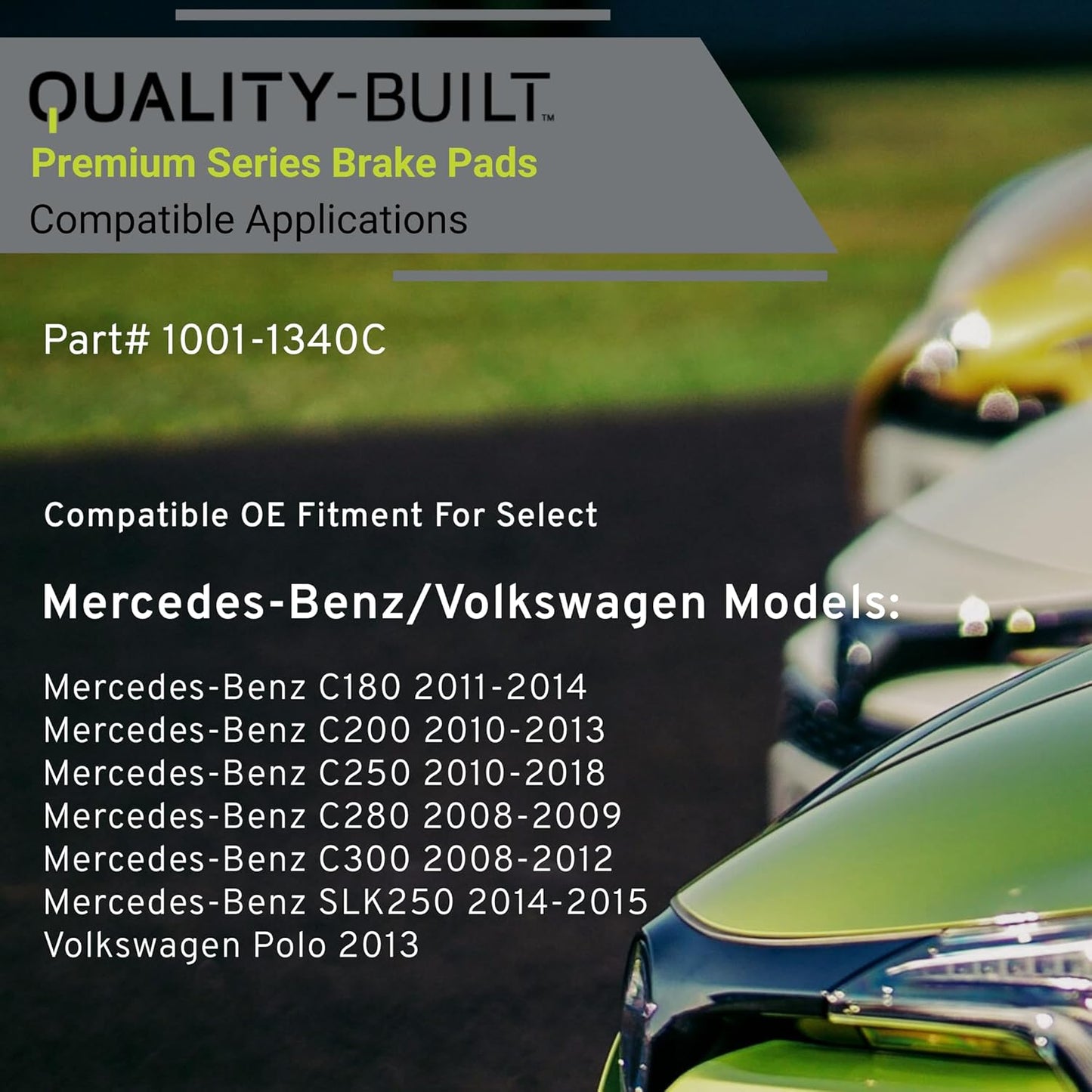 Premium Ceramic Front Brake Pads (1001-1340C) Compatible with Mercedes-Benz C180 2014-2011, C200 2013-2010, C250 2018-2010, C280 2009-2008, C300 2012-2008, SLK250 2015-2014