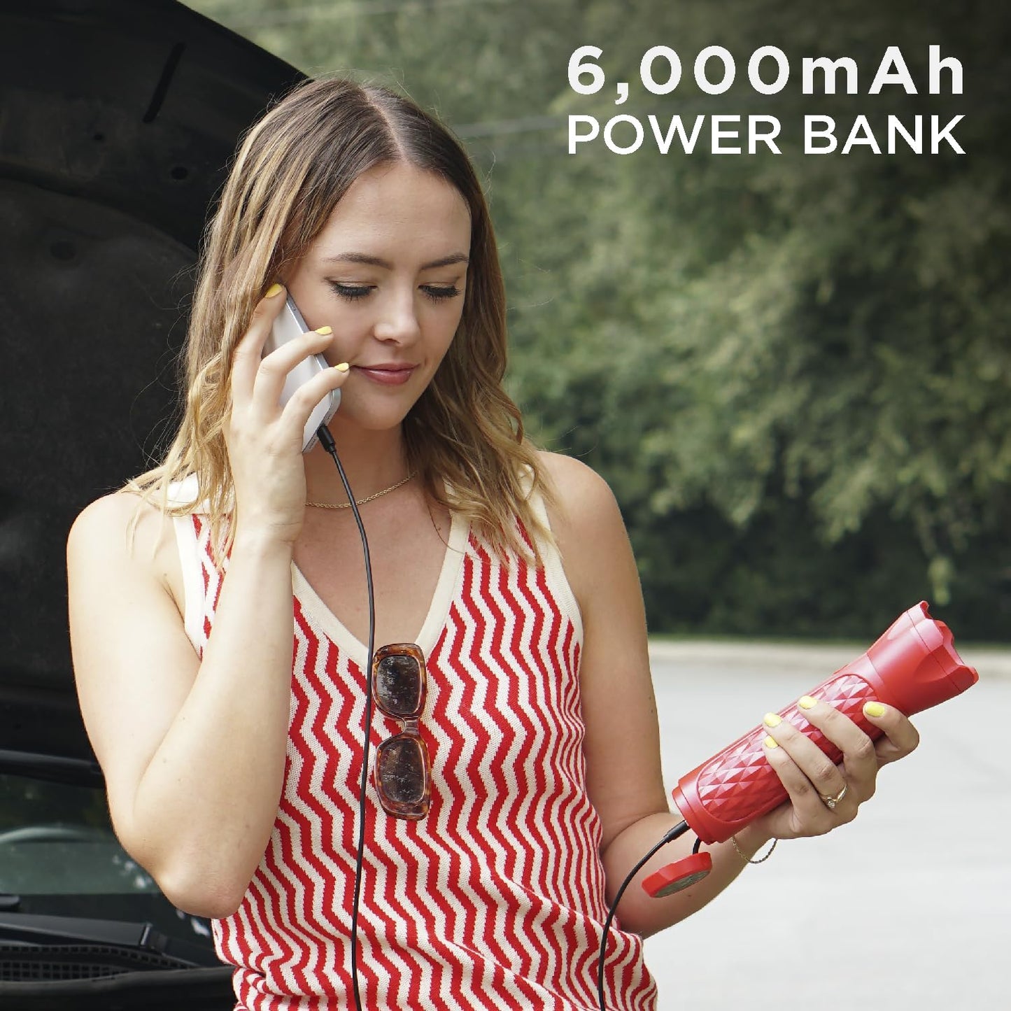 BoostHero Portable Car Battery Jump Starter, 6,000mAh Power Bank, LED Flashlight, with Smart Jumper Cables for up to 6.0L Gas/4.0L Diesel Engines (Red)