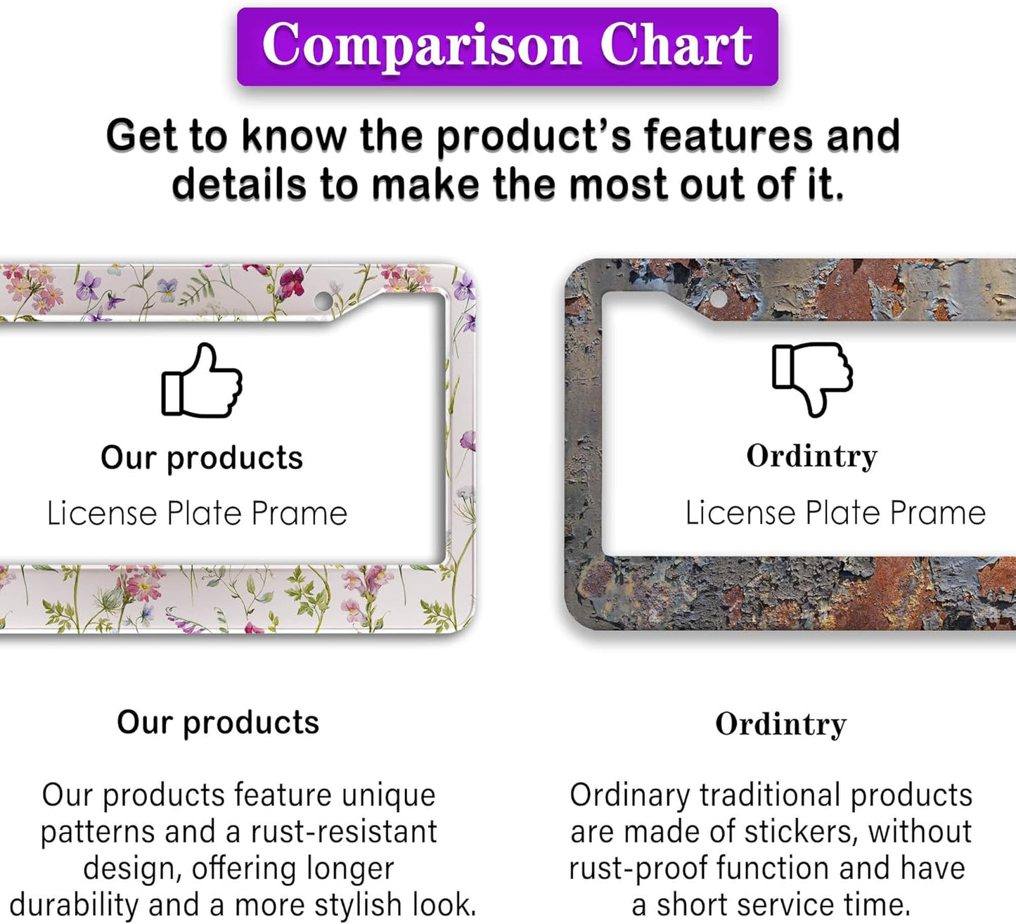 License Plate Cover Multicolor License Plate Frames Folk Flower Hippie Boho Floral Aluminum Metal Car Accessory 2 Pack with Screw Covers Set