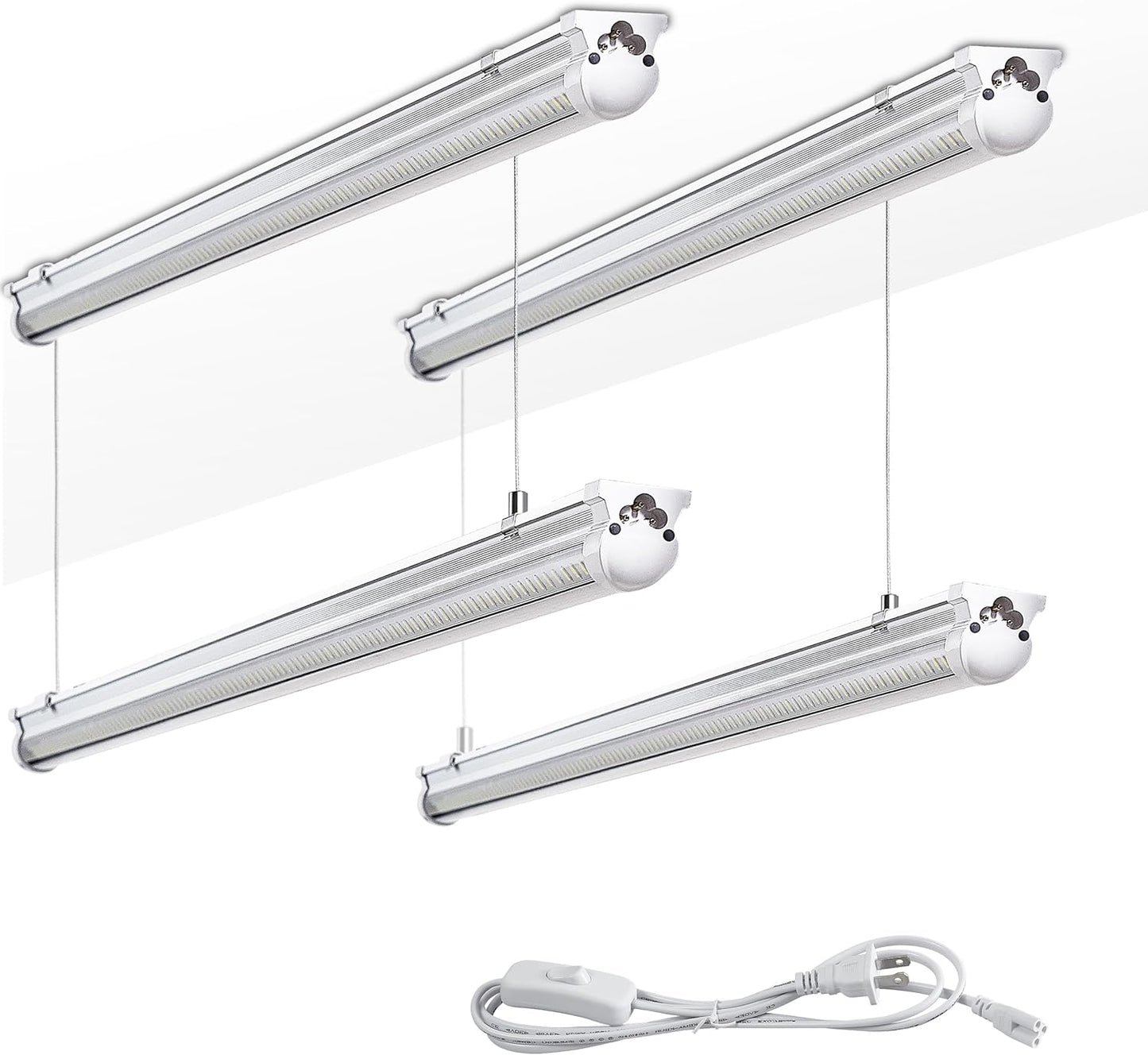 4Pack 4FT LED Shop Light Garage Lights,50W 6000K 7500LM White Light,Hanging/Surface Mount,Plug and Play,Linkable T8 LED Shop Lights,Commercial Bay Lighting for Warehouse Workshop Basement