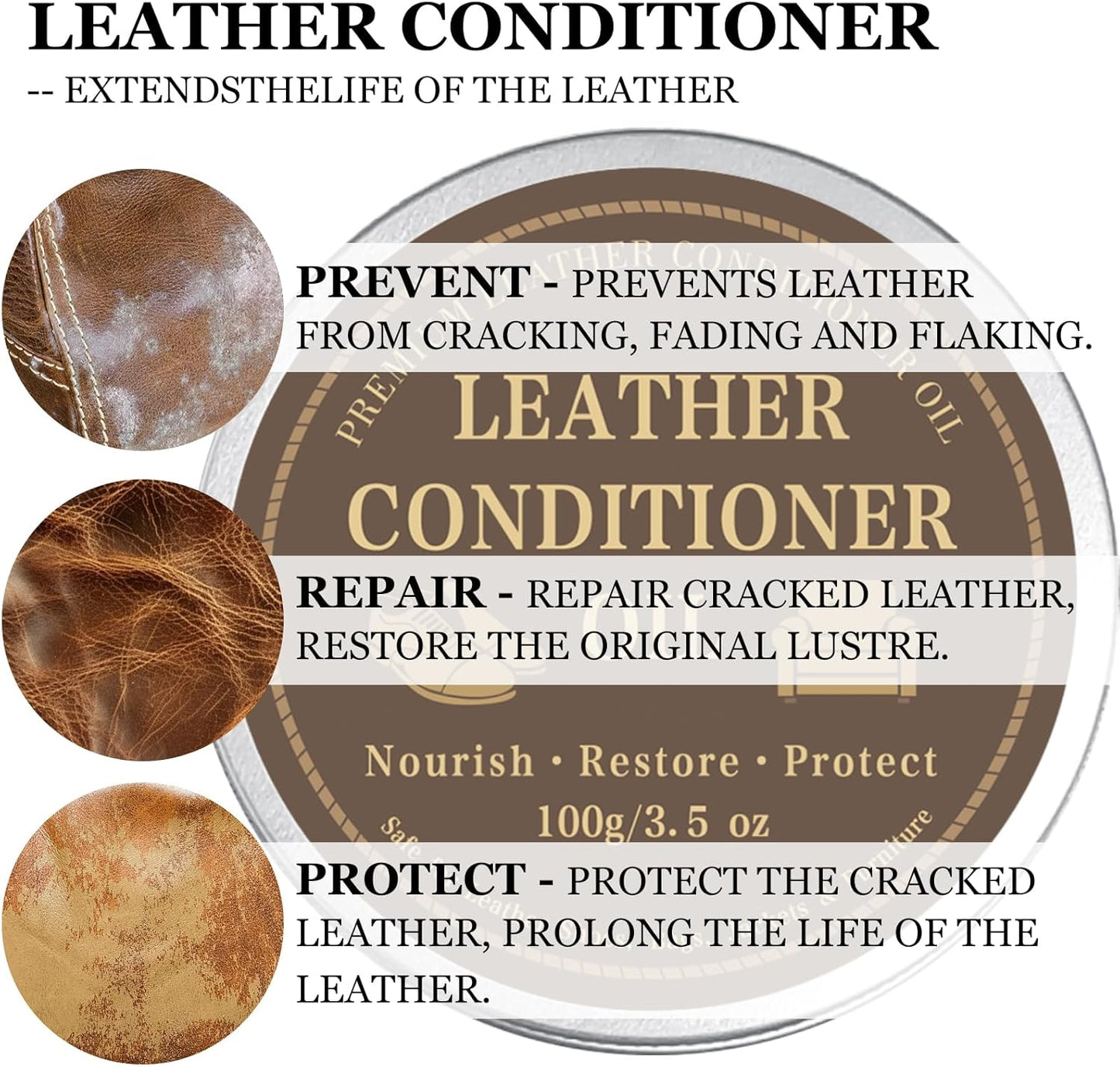Leather Color Restorer, Leather Recoloring Balm, Scratch Remover, Leather Dye, Leather Paint with Leather Conditioner, Leather Repair Kit for Furniture Couches Car Seats Shoes, Tan