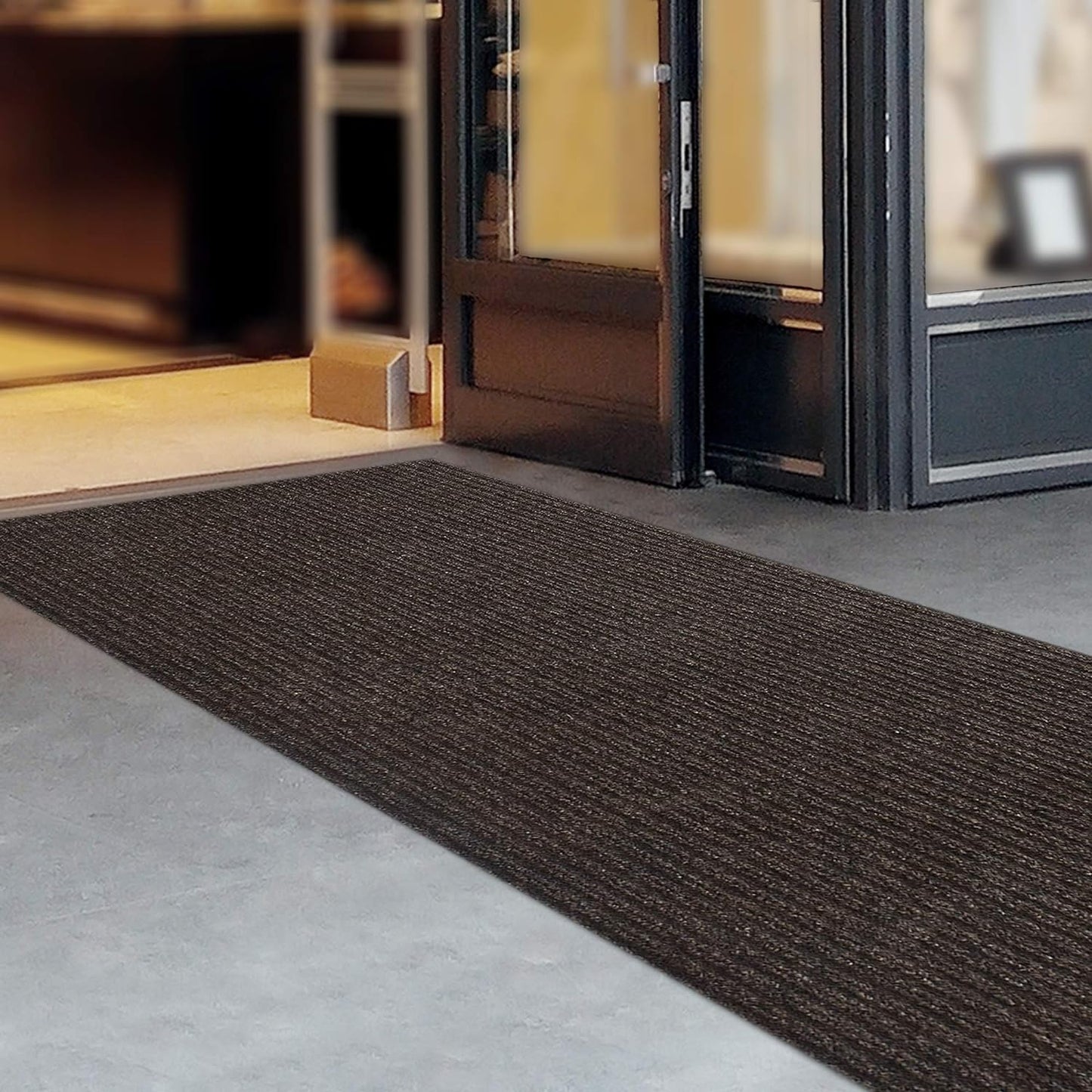 iCustomRug Spartan Weather Warrior Indoor/Outdoor Utility Ribbed Carpet Runner with Non-Slip Thermoplastic Rubber Backing, 6ft X 72ft in Brown