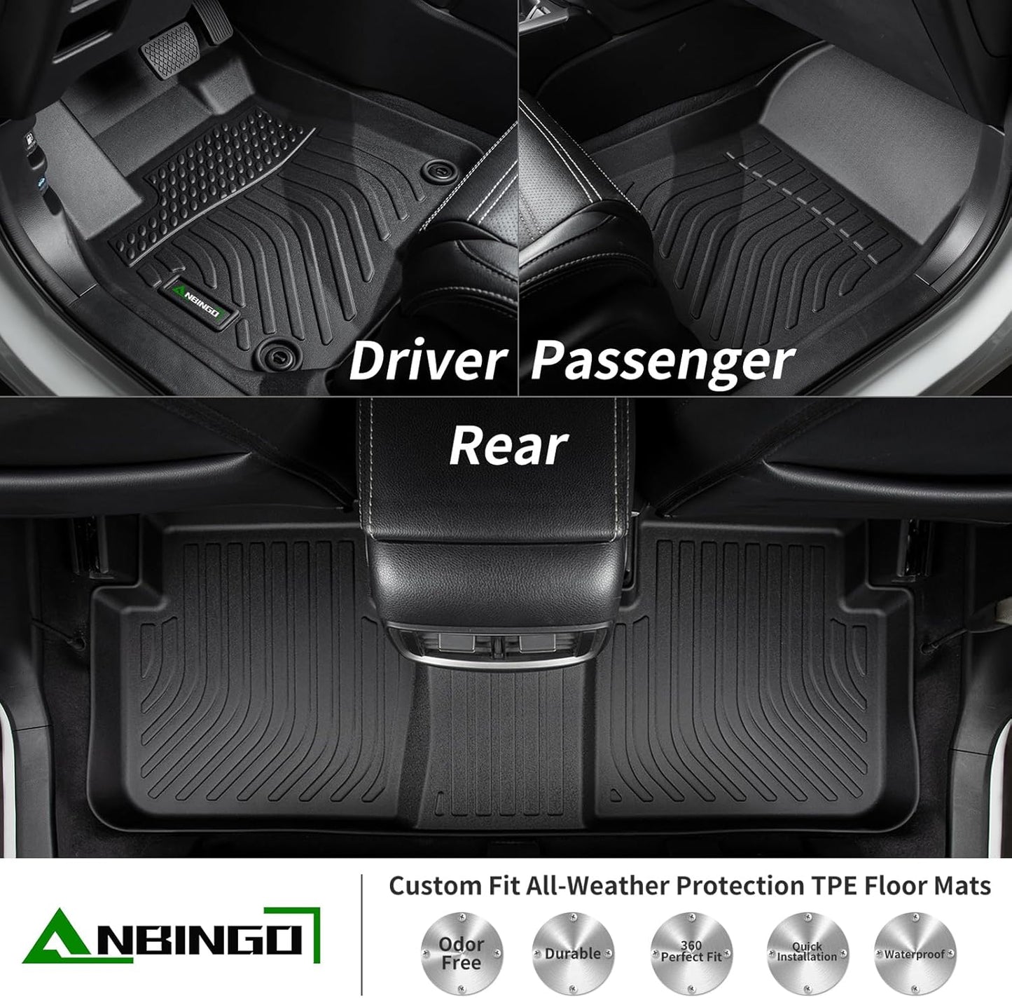 ANBINGO®-Floor Mats for Nissan Rogue 2014-2020 (Not Fit 7-Seat or Hybrid) All Weather Rogue Floor Liners Set Rogue Accessories Black (Rear Trunk Mat+Floor Mats)
