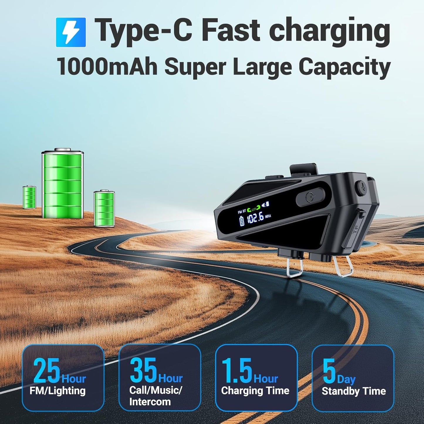 Motorcycle Helmet Bluetooth Headset, C6 Helmet Speakers with 2 Type Mics, Intercom/Hands-Free Call/Music/Waterproof/Noise Cancellation/Wake Up Siri, Suitable for Motorcycles, Skiing, and Cycling