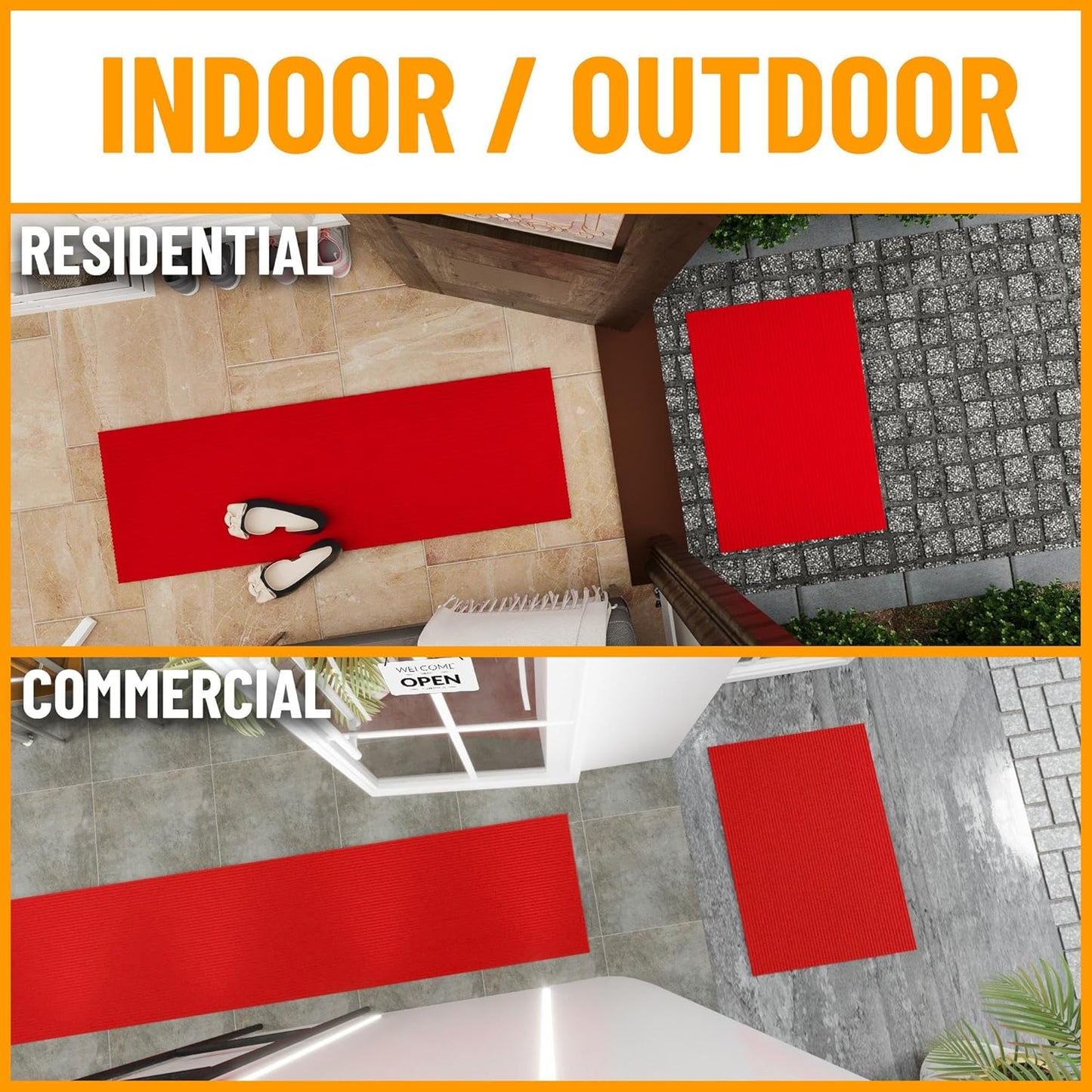 Ottomanson 2' x 13' Hallway Runner with Scraper Pile - Extra Durable Non-Slip Rug Mat for Indoor & Outdoor Use - Ideal for Kitchen, Entryway, Patio & Garage - High-Traffic Carpet, Red