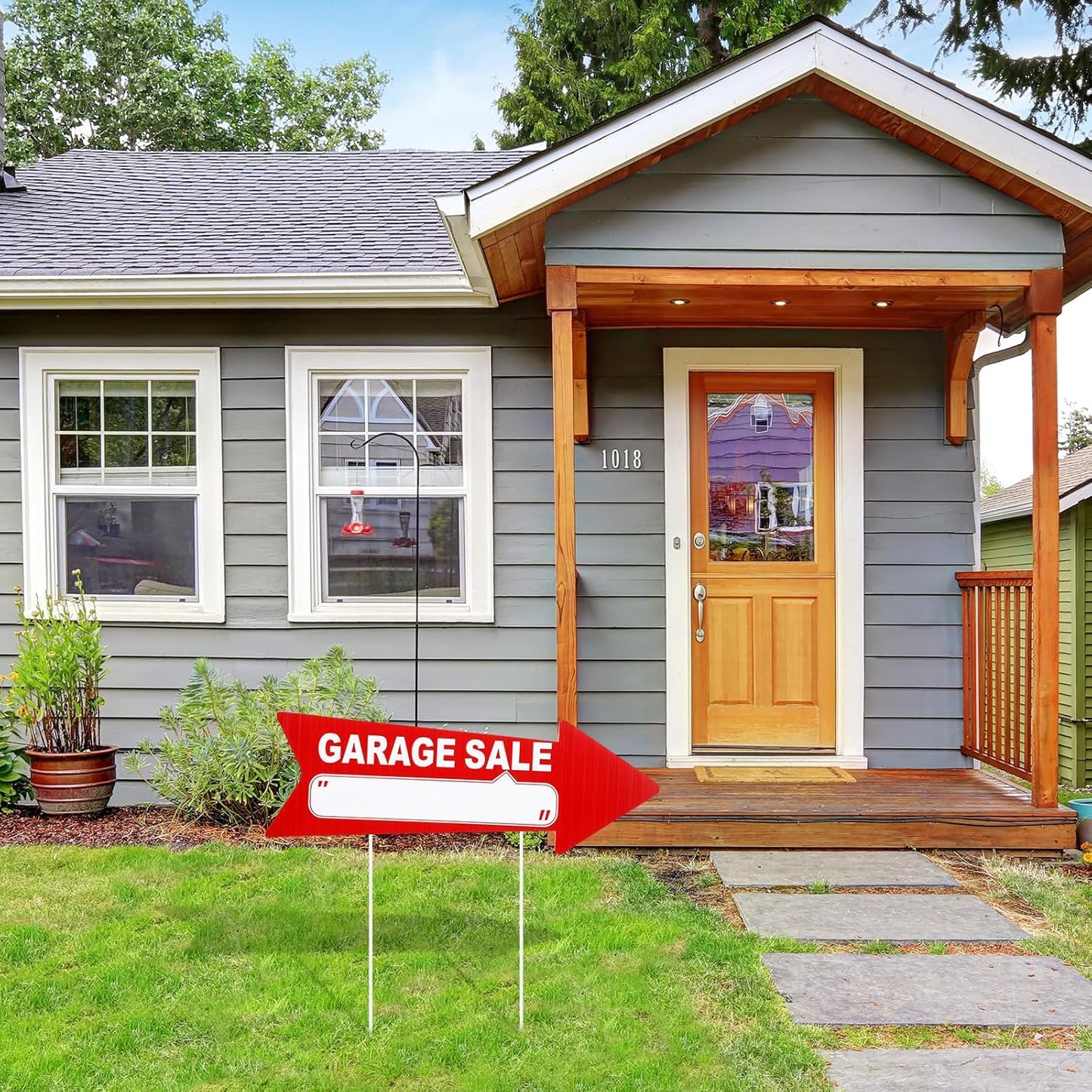 Wenqik 12 Pcs Garage Sale Signs with Stakes Double Sided Neon Arrow Signs with Stakes 17 x 6 Inches High Visibility This Way Plastic Garage Sale Decoration(Red and White)