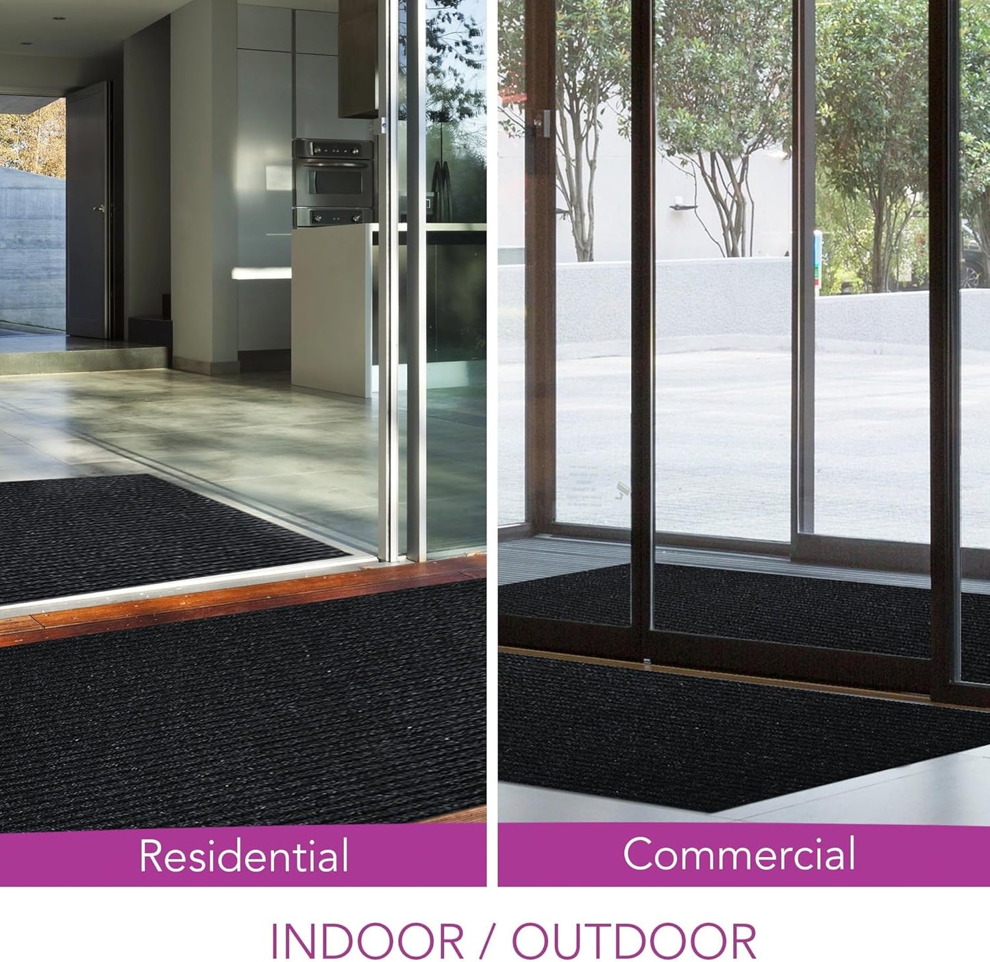 iCustomRug Spartan Weather Warrior Indoor/Outdoor Utility Ribbed Carpet Runner with Non-Slip Thermoplastic Rubber Backing, 28in X 26ft in Black