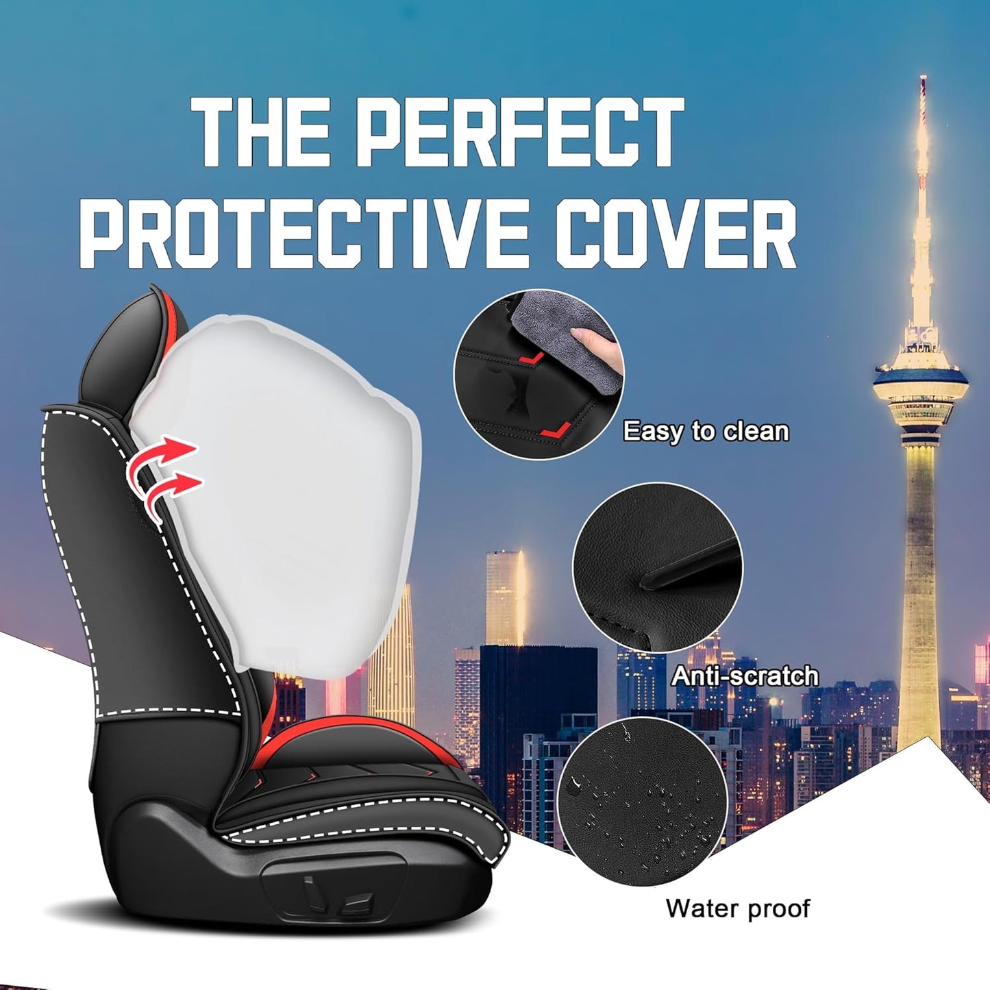 Car Seat Covers for Chrysler Pacifica 2004-2025, Stylish Sport Seat Cover, Premium Nappa Leather Car Seat Cover. Automobile Seat Covers Sets.(Standard 5 Seats/Black Red)