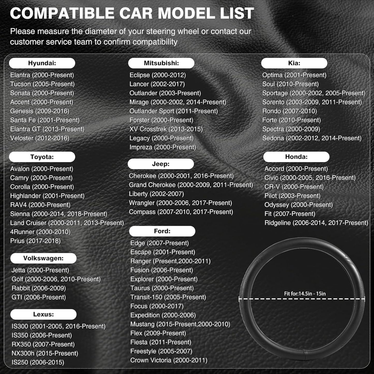 【2025 Model】 High-Grade Real Cowhide Steering Wheel Cover for Men Women，Brown Genuine Leather Steering Wheel Cover for Cars,Universal 14.5-15 inch Steering Wheels,Grid & Square Motif