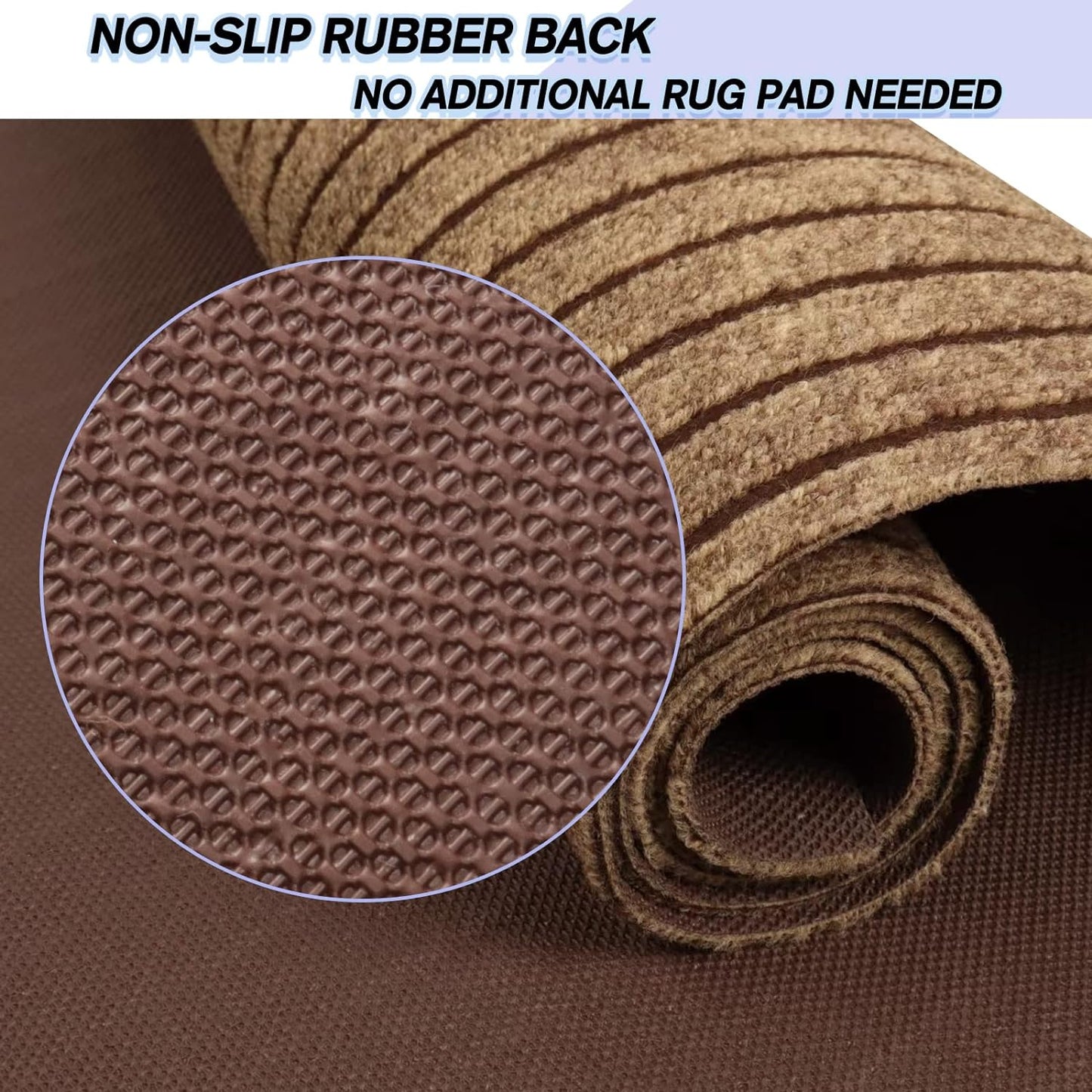 Custom Size Backed Non-Slip Area Rugs Runner, Easy Clean, Waterproof Runner Rugs for Hallway Entryway, Kitchen, Laundry, 2FT x 61FT, Brown Stripe