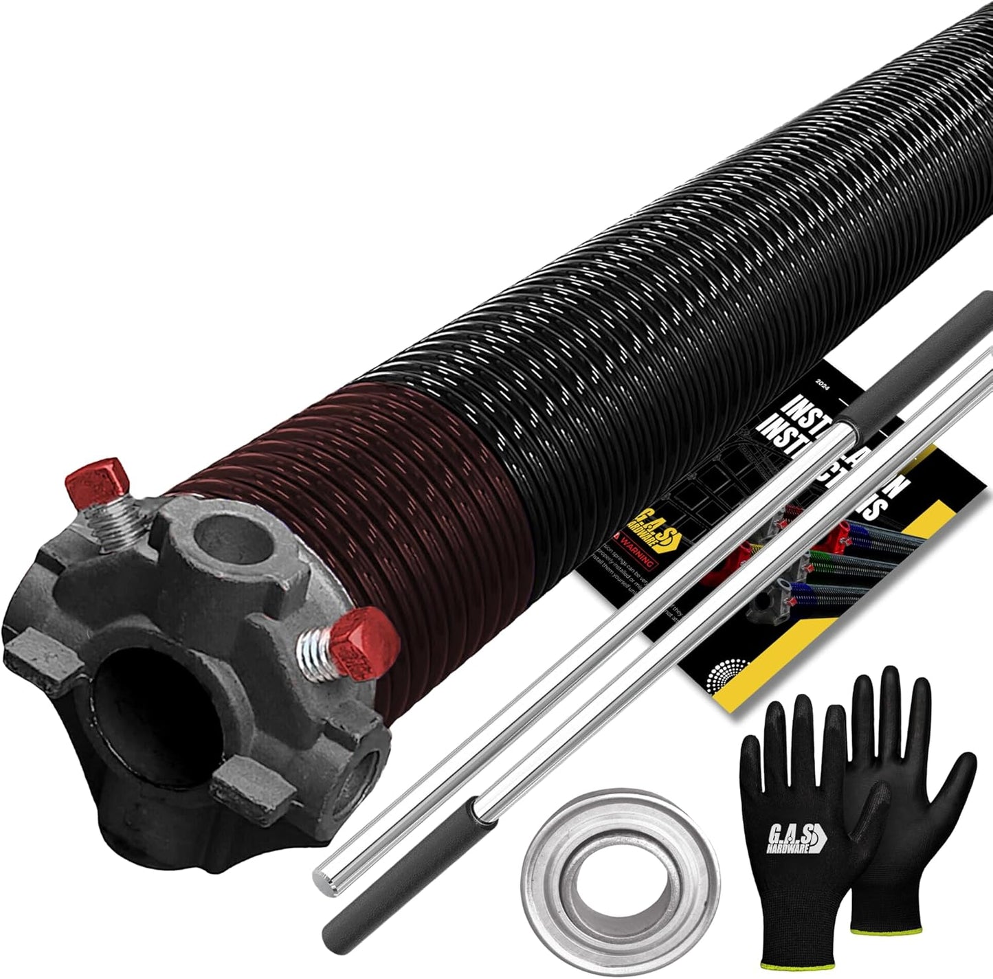 Garage Door Torsion Spring 234x1.75x35 Includes 1” Steel Bearing, Gloves, Manual, and Winding Bars for Right Side of Garage Door Precision E-Coating 5-Year Warranty Min. 30,000 Cycles (Black Cone)