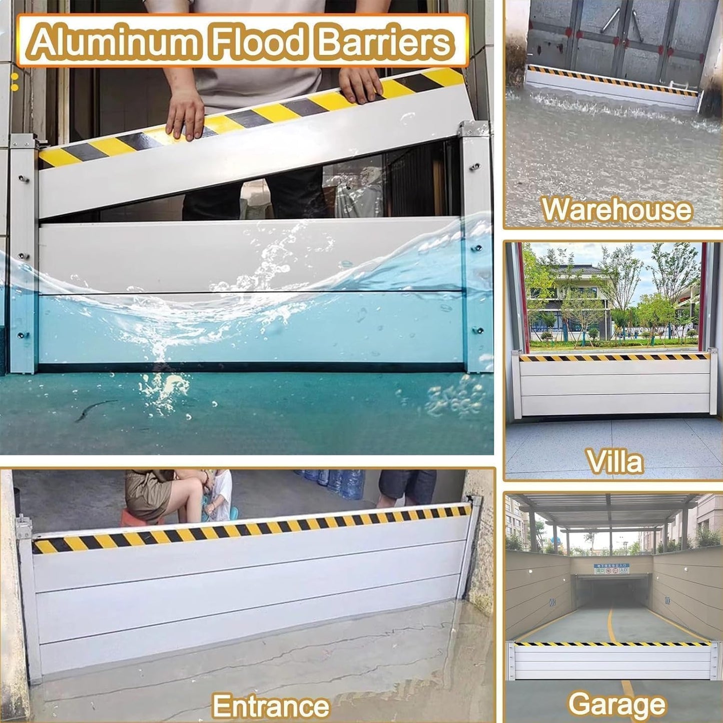 Reusable Heavy Duty Aluminum Flood Barriers for Home Exterior, Flood Protection Barriers Water Barrier Door Quick Detachable Garage Doors Detachable Mobile Rain Water Baffle ( H 31.5 inch L 22FT)