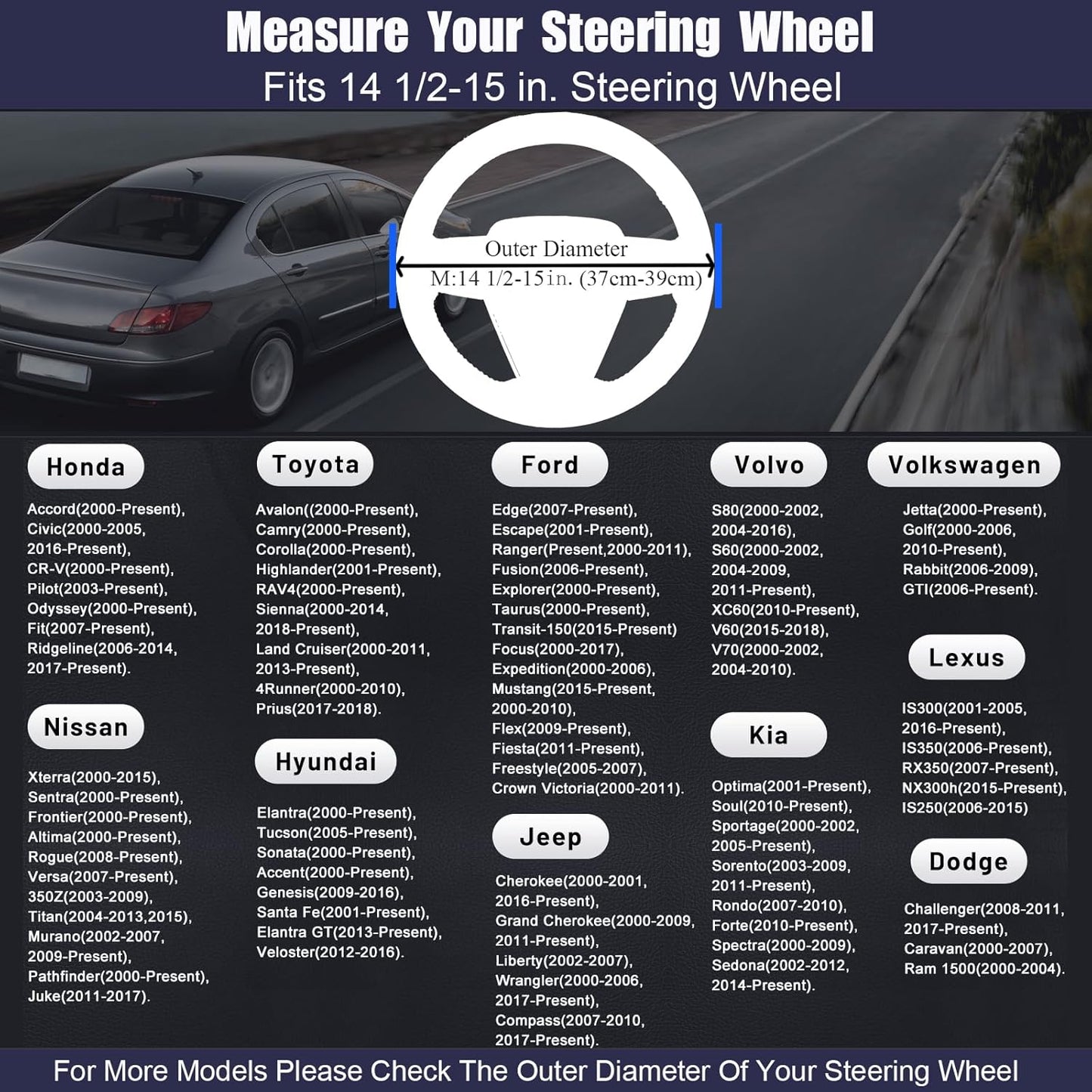 Steering Wheel Cover Standard Size Medium 14.5-15 inch, Breathable Microfiber Leather, Anti-Slip, Soft Grip, Universal Fit for Cars SUVs Trucks, Black and Chocolate Brown