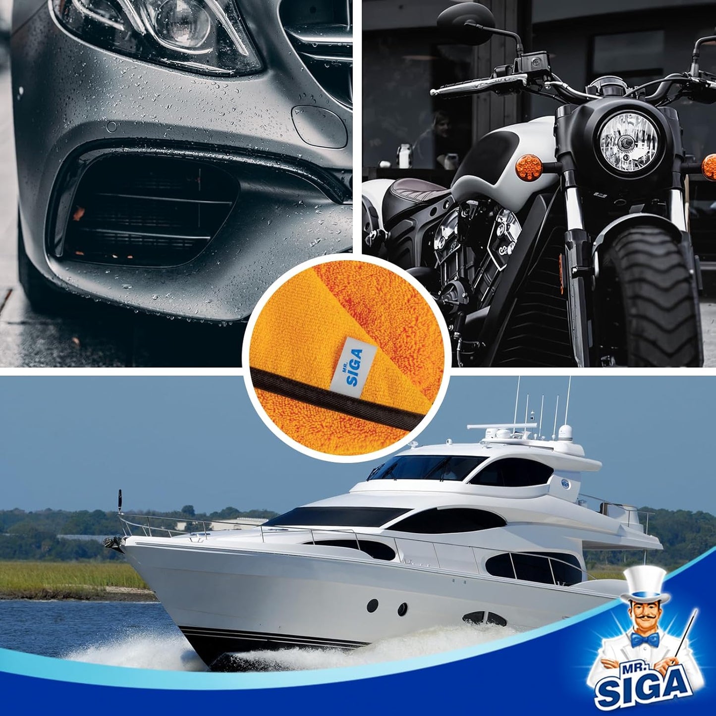 MR.SIGA Professional Premium Microfiber Towels for Cars, Dual-Sided Car Washing and Detailing Towels, Gold, 15.7 x 23.6 inch, 12 Pack