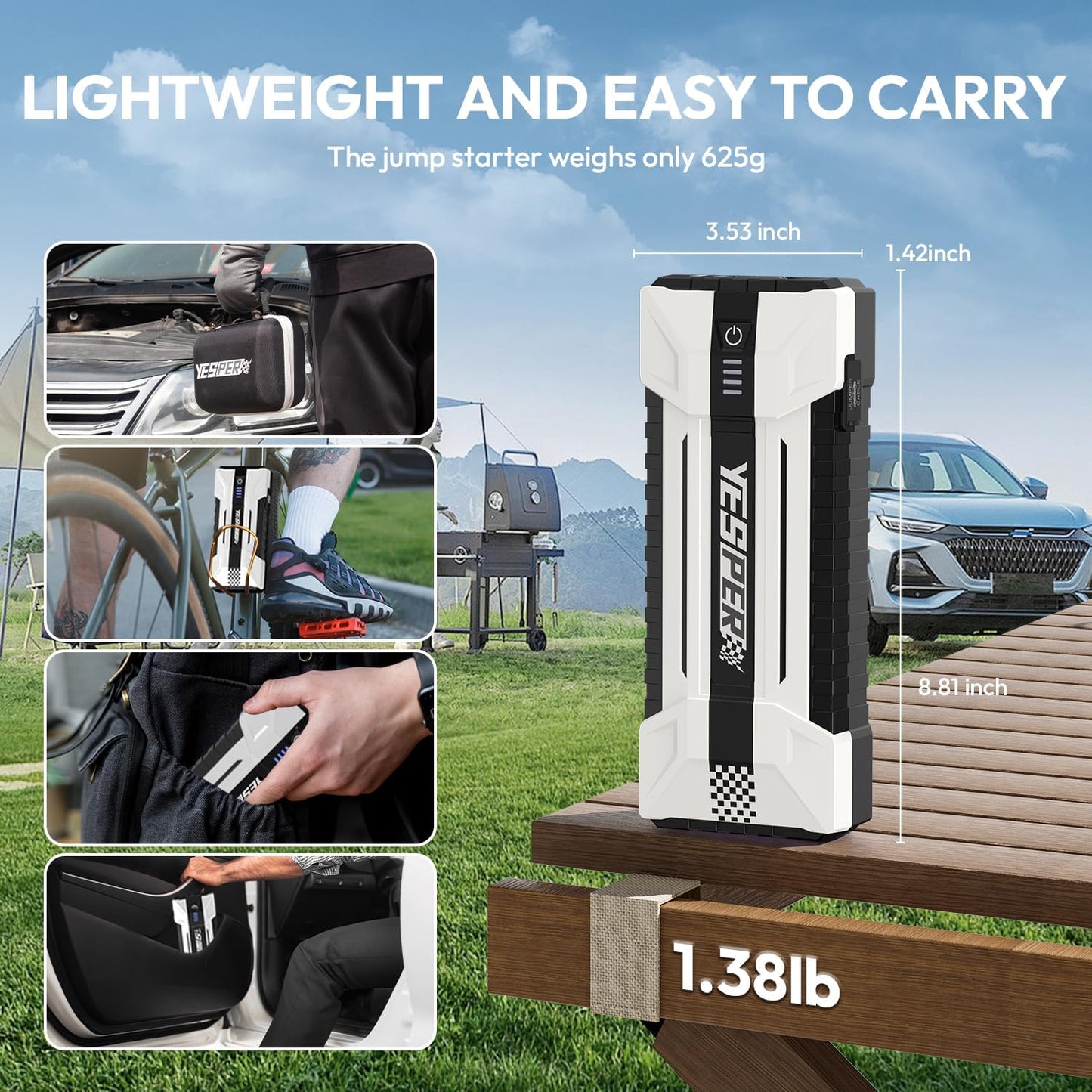 YESPER 4120A Jump Starter, 12V Car Battery Jumper Starter Portable (All Gas, up to 10.0L Diesel Engine), 26800mAh Battery Start Booster Pack, Jump Box with Carry Case, Jumper Cables, LED Light