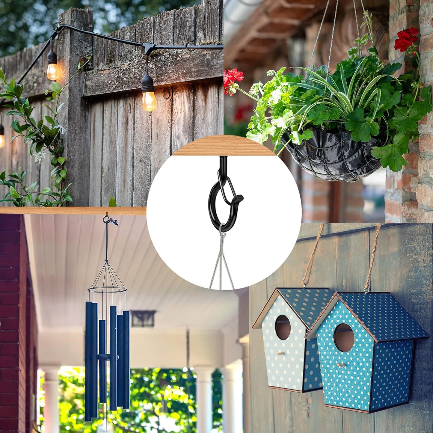 36 PCS Q-Hanger Hooks with Safety Buckle, Windproof Screw Hooks for Outdoor String Lights Hanging Christmas Lights, Plants, with 1 Wing Nut Driver