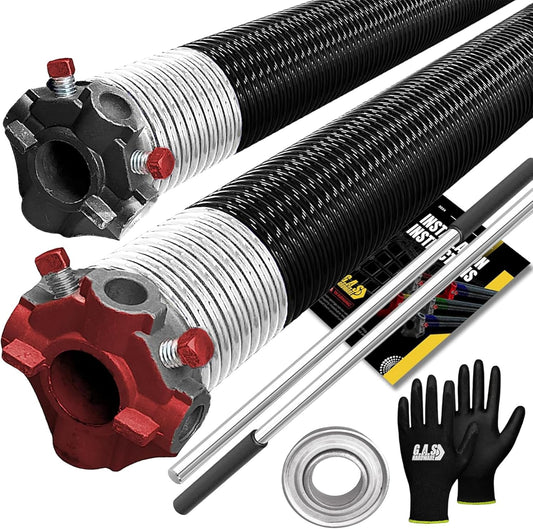 Garage Door Torsion Springs 218x2x25 Includes 1” Steel Bearing, Gloves, and Winding Bars for Left and Right Side of Garage Door Precision E-Coating 5-Year Warranty Minimum 30,000 Cycles (Pair)