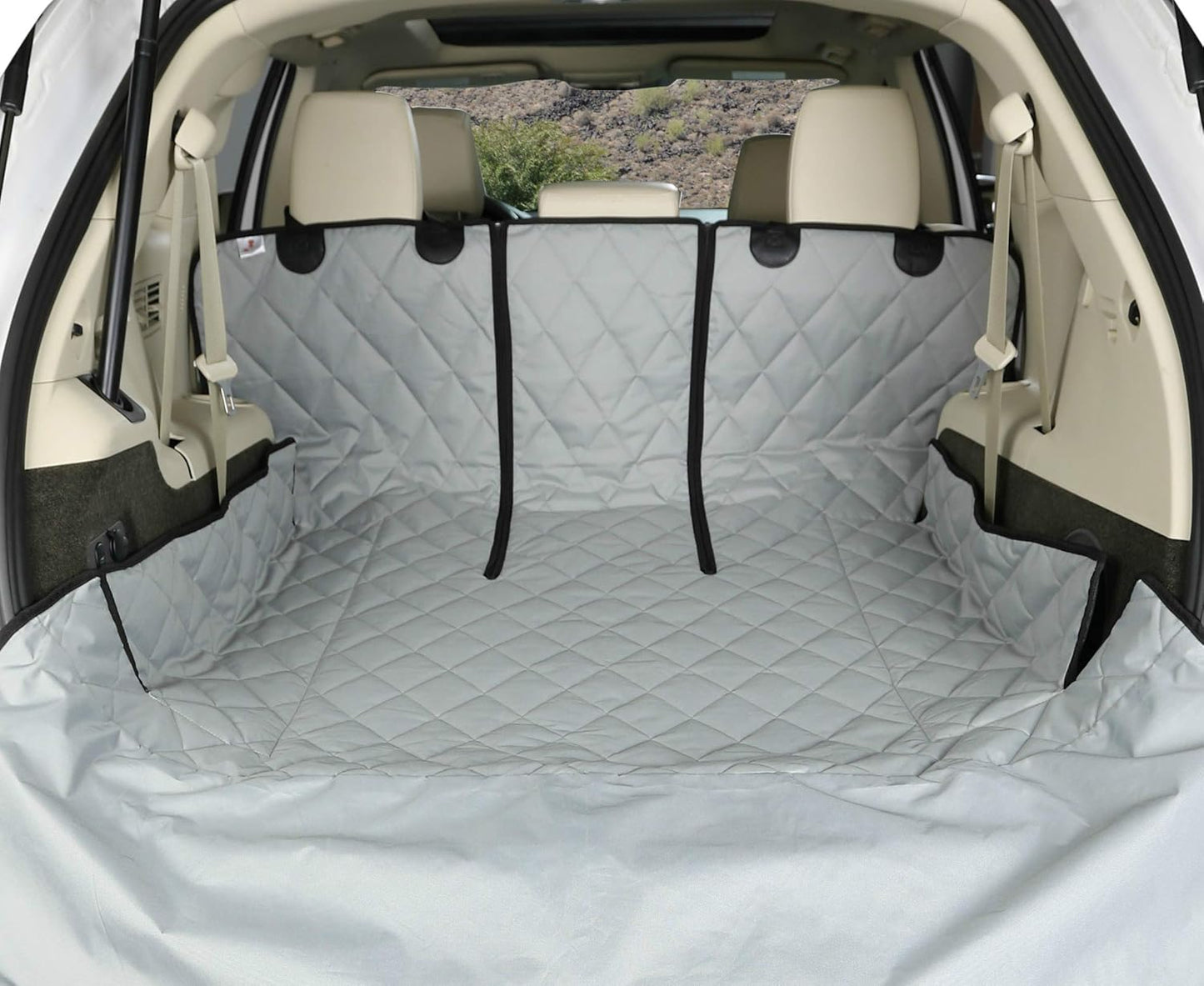 4Knines SUV Cargo Liner for Dogs, Trunk Mat for SUV, Durable Cargo Cover, Protector – Compatible with 60/40 Split Bench & Armrest Pass-Through, Waterproof, Machine Washable, Non-Slip (Large, Grey)
