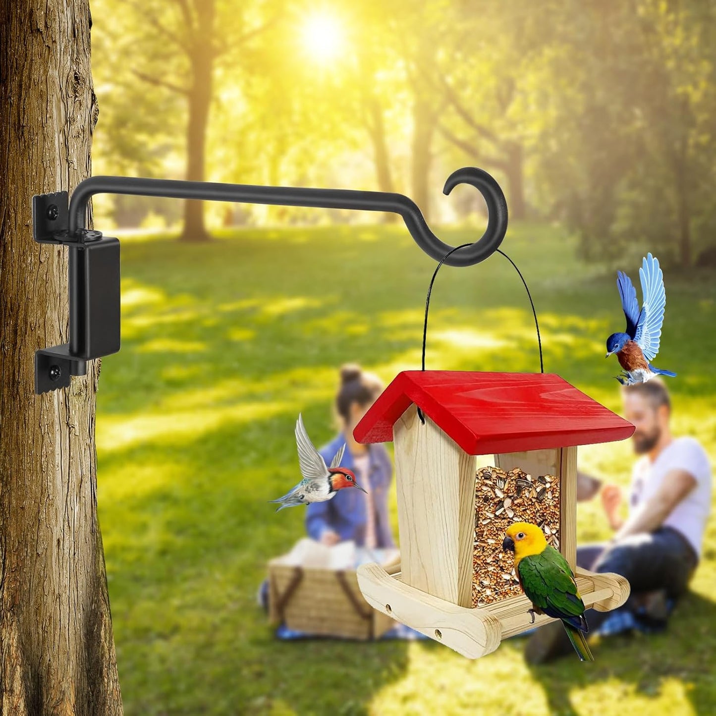 12 Inch Outdoor Hanging Brackets - 360° Swivel Plant Hanger with 12-Directional Adjustable Hook, Rust Resistant Solid Steel Wall Mount for Bird Feeders, Indoor/Outdoor Plants, Garden & Patio