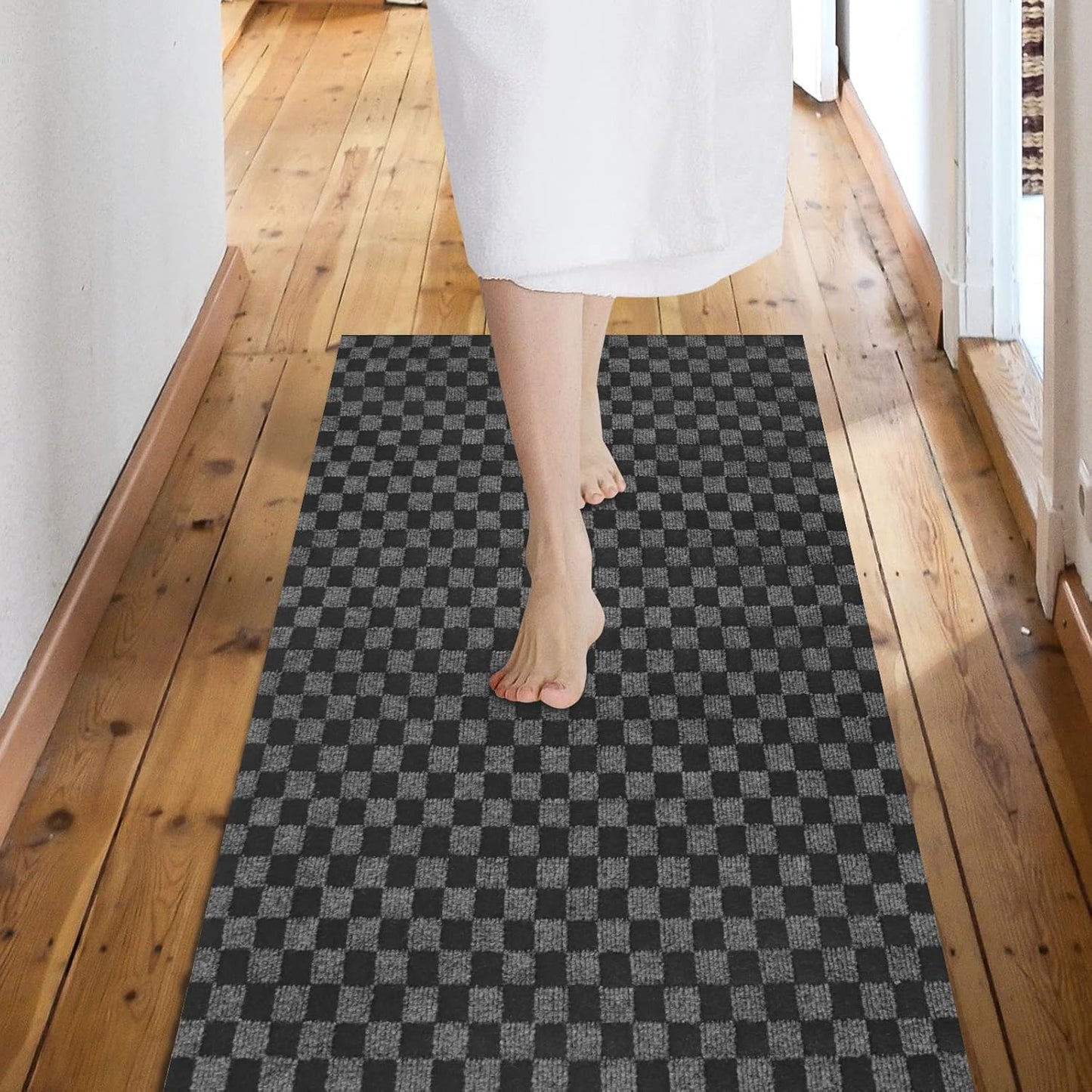 Custom Size Backed Non-Slip Area Rugs Runner, Easy Clean, Waterproof Runner Rugs for Hallway Entryway, Kitchen, Laundry, 3FT x 11FT, Gray Checkered