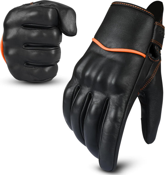 aasportx Motorcycle Gloves - Men's Leather Motorbike Gloves with Touchscreen Function - Non-Slip Pads for Men & Women