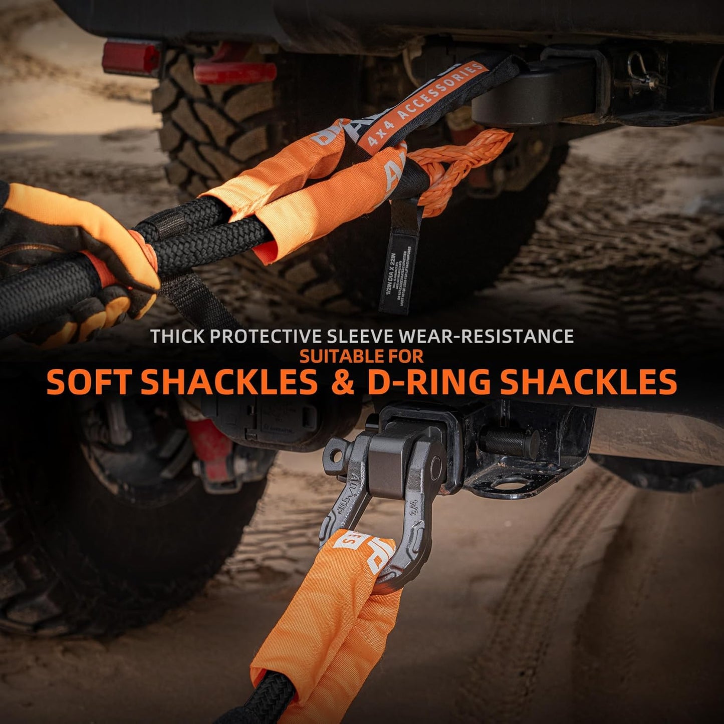 ALL-TOP Kinetic Recovery Rope Kit w/ 2 Soft Shackles, 48000Lbs, 1in x 20ft, Heavy Duty 30+% Elasticity, 16000Lbs Work Load Limit