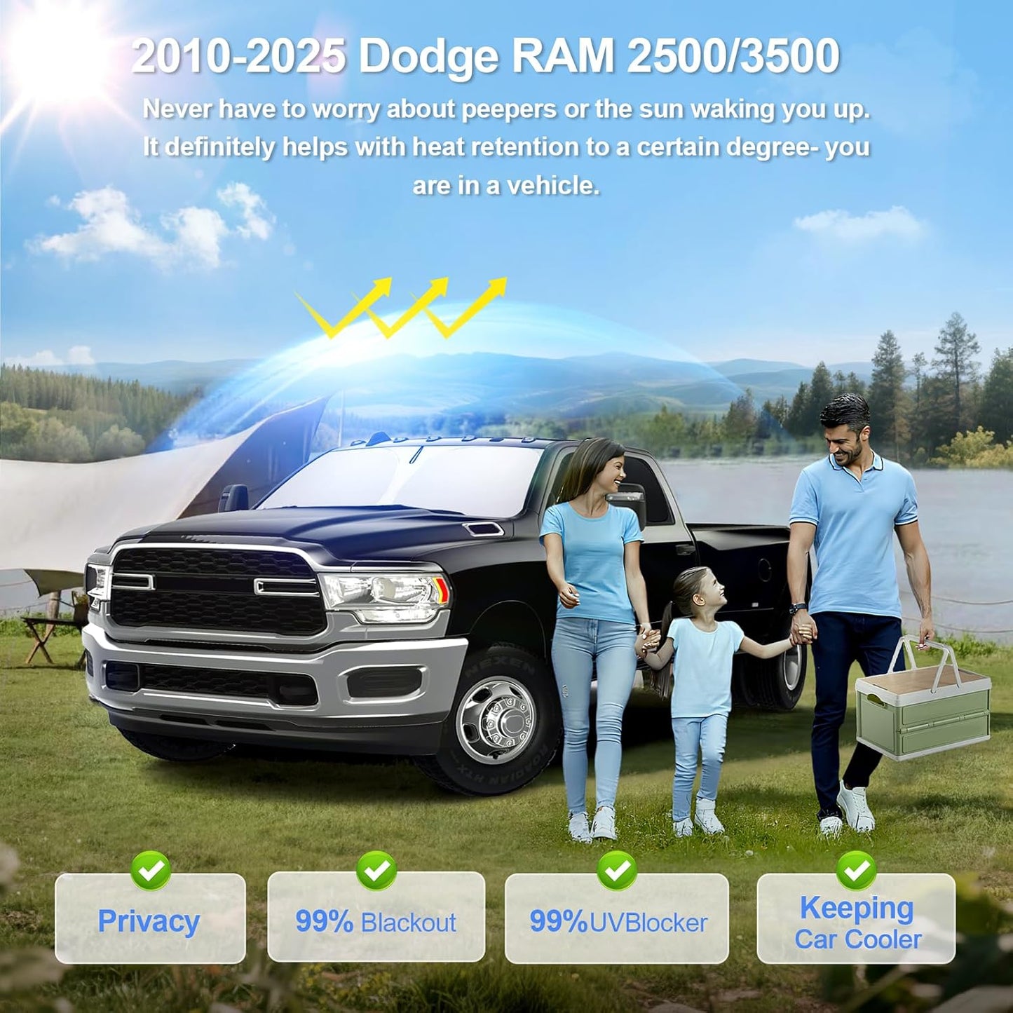 6pcs Car Window Shades for Dodge RAM 2500 3500 2010-2025 Accessories,Windshield Side Rear Full Sunshade,Sun Visor UV Blocking, Privacy Protection and Blackout for Camping Outdoor