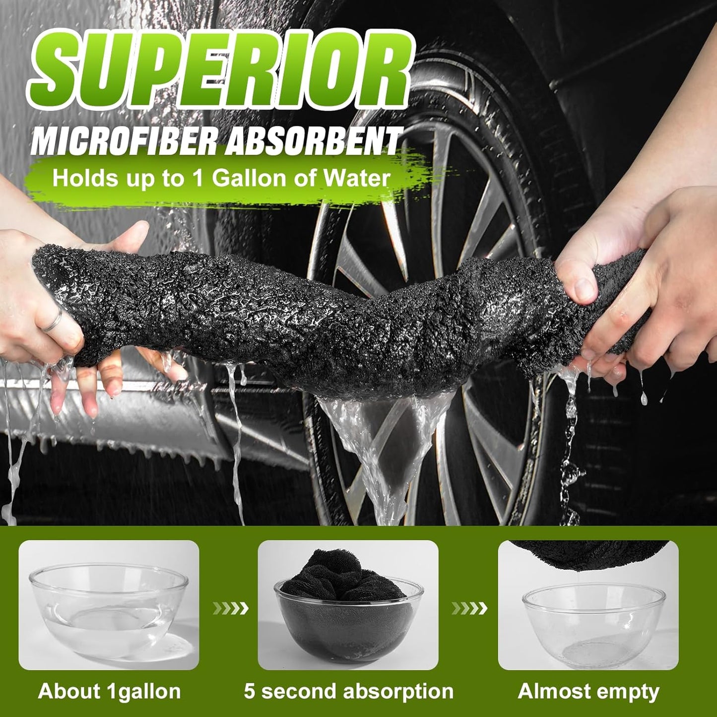 2 Pack Car Drying Towel, Microfiber Towels for Cars (36" x 24"), 1300 GSM Ultra-Absorbent, Streak Free, Premium Double Twisted-Loop Drying Towels Car Detailing with Car Wash Mitt for SUV, RV, Truck