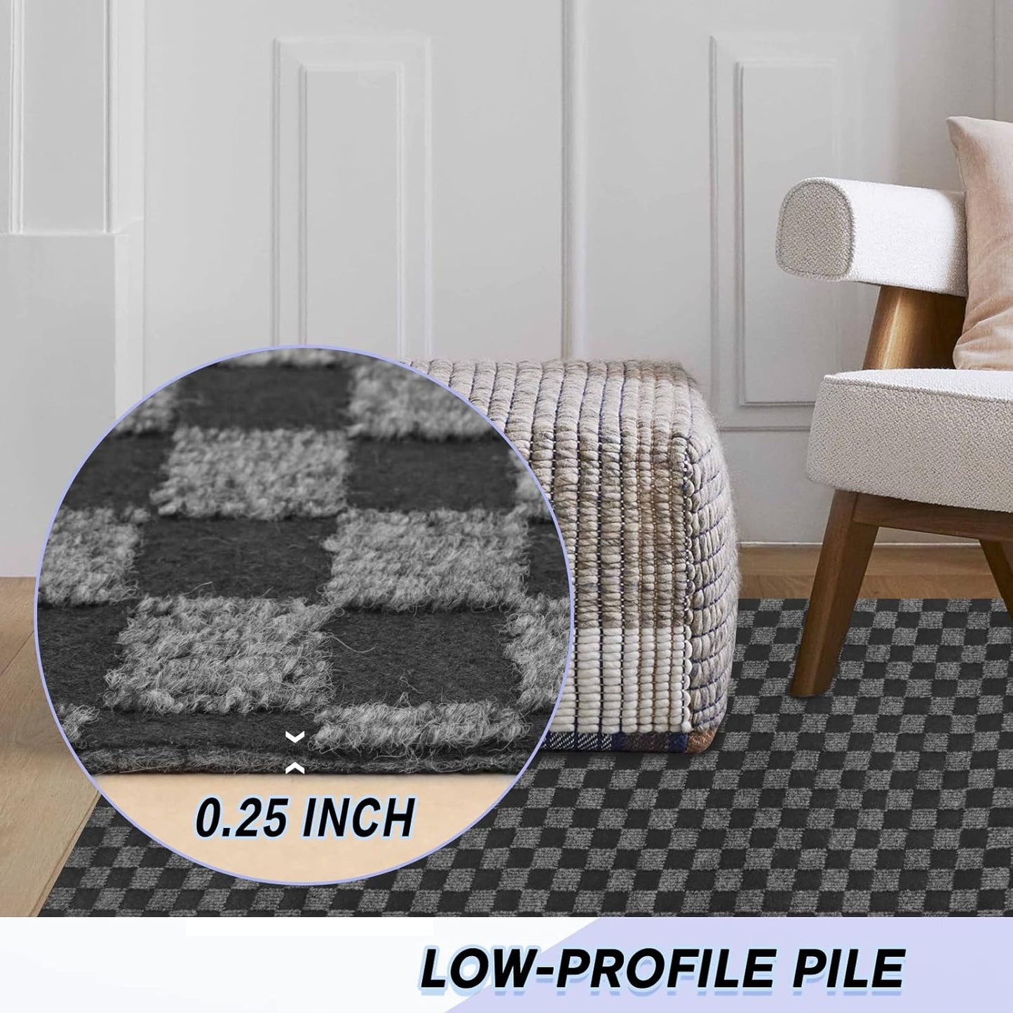 Custom Size Backed Non-Slip Area Rugs Runner, Easy Clean, Waterproof Runner Rugs for Hallway Entryway, Kitchen, Laundry, 3FT x 37FT, Gray Checkered