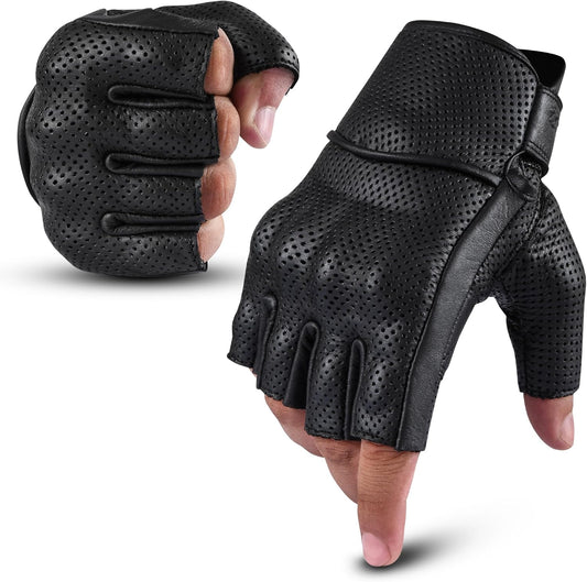 aasportx Motorcycle Gloves - Men's Leather Motorbike Gloves with Touchscreen Function - Non-Slip Pads for Men & Women