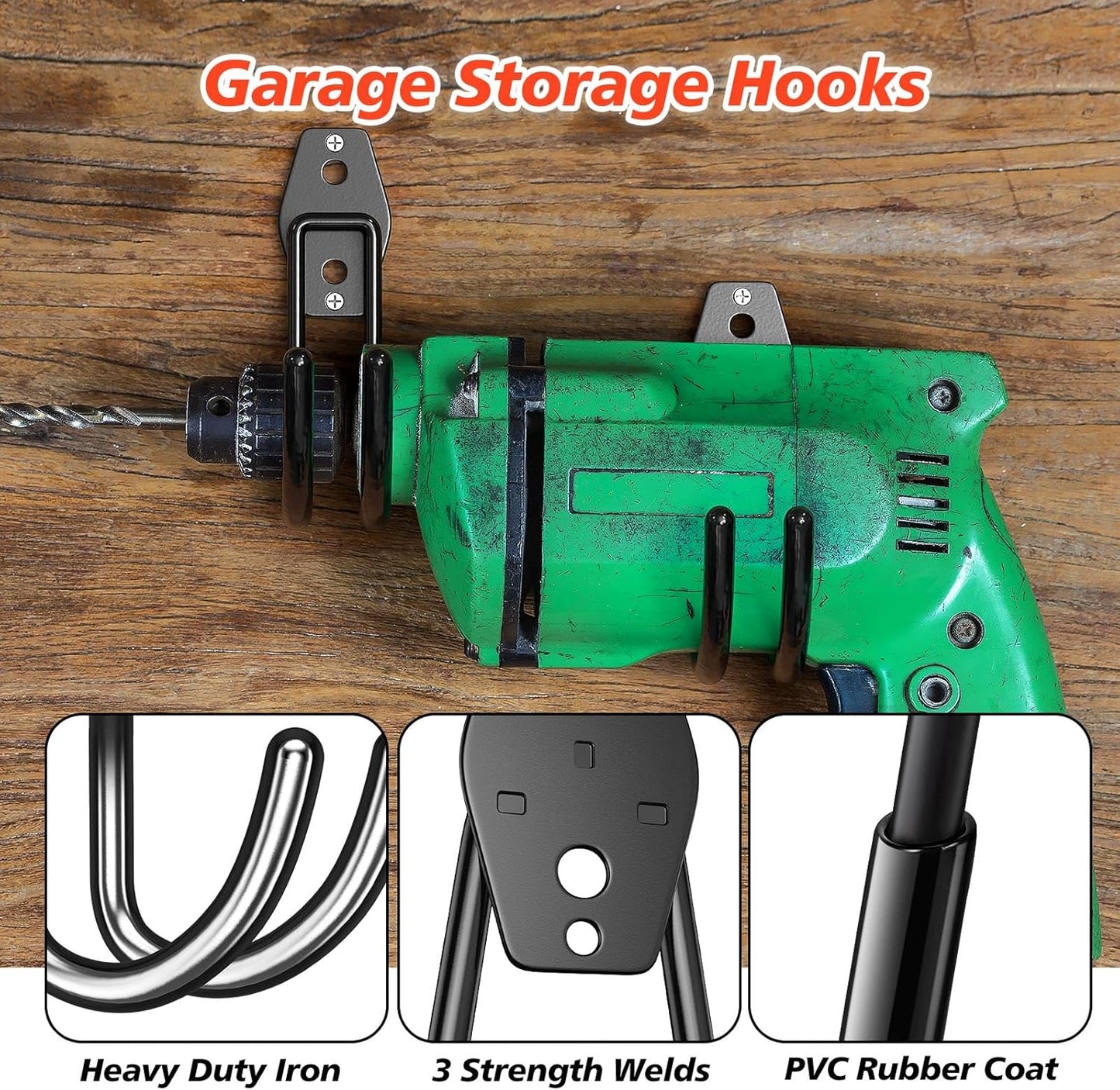 8 Pack 5.5x4.1 inch J Heavy Duty Garage Hooks,Solid Steel Wall Mount Hangers,with Anti-Slip Coating,for Hanging and Organising Ladder,Bike,Ropes,Broom,Garden,Yard and Power Tools