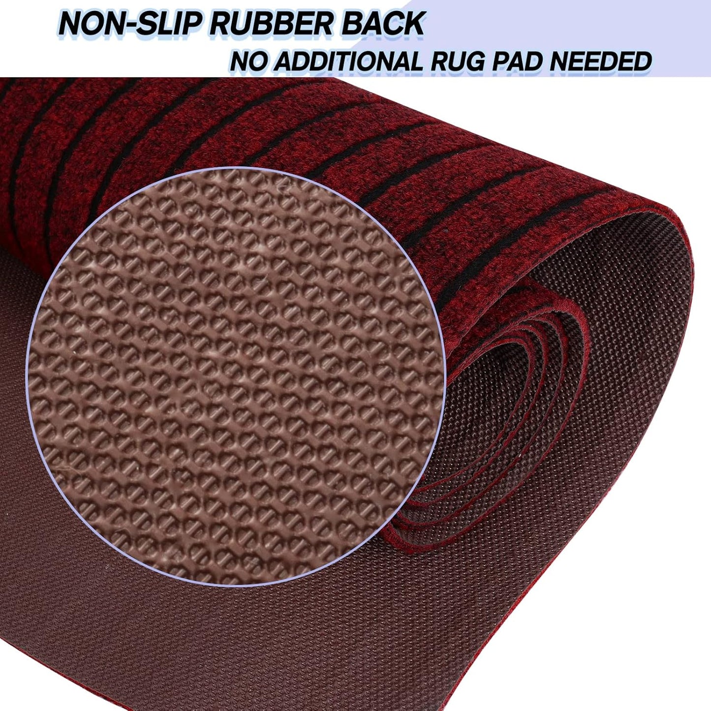 Custom Size Backed Non-Slip Area Rugs Runner, Easy Clean, Waterproof Runner Rugs for Hallway Entryway, Kitchen, Laundry, 2FT x 2FT, Red Stripe